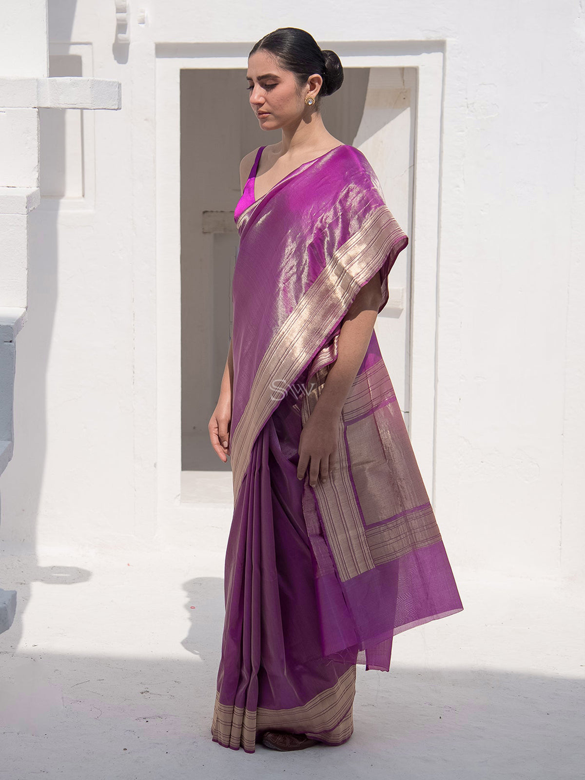 Magenta Tissue Katan Silk Handloom Banarasi Saree