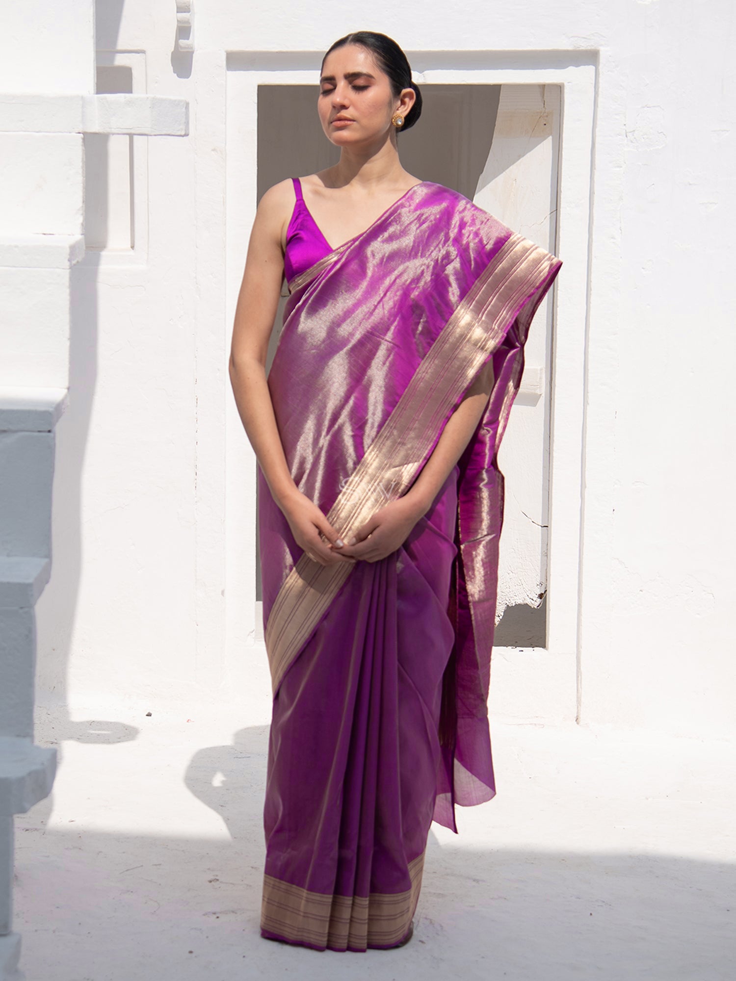 Magenta Tissue Katan Silk Handloom Banarasi Saree - Sacred Weaves