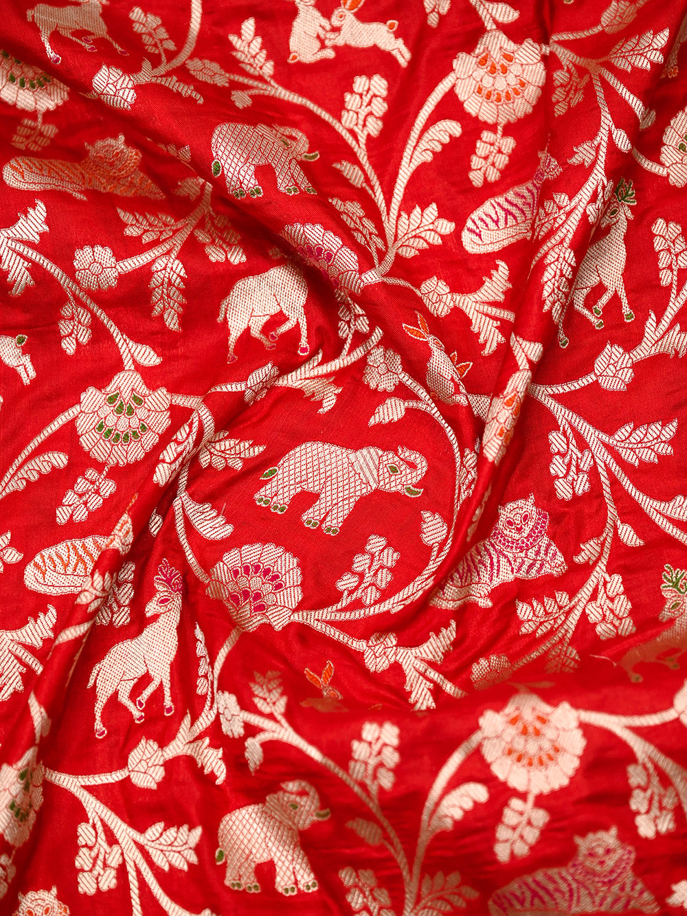 Red Shikargah Katan Silk Handloom Banarasi Saree