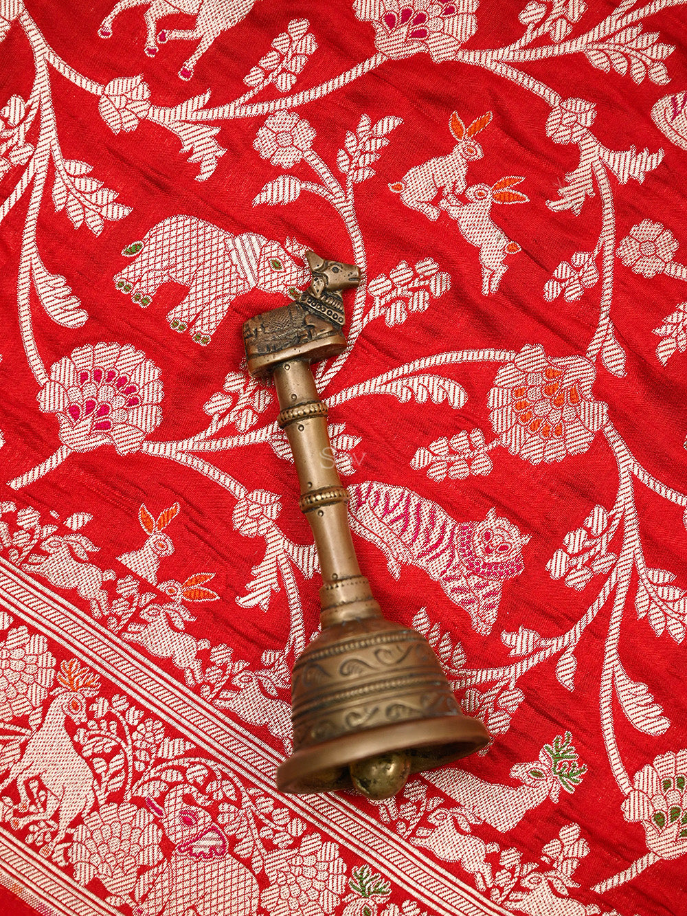 Red Shikargah Katan Silk Handloom Banarasi Saree