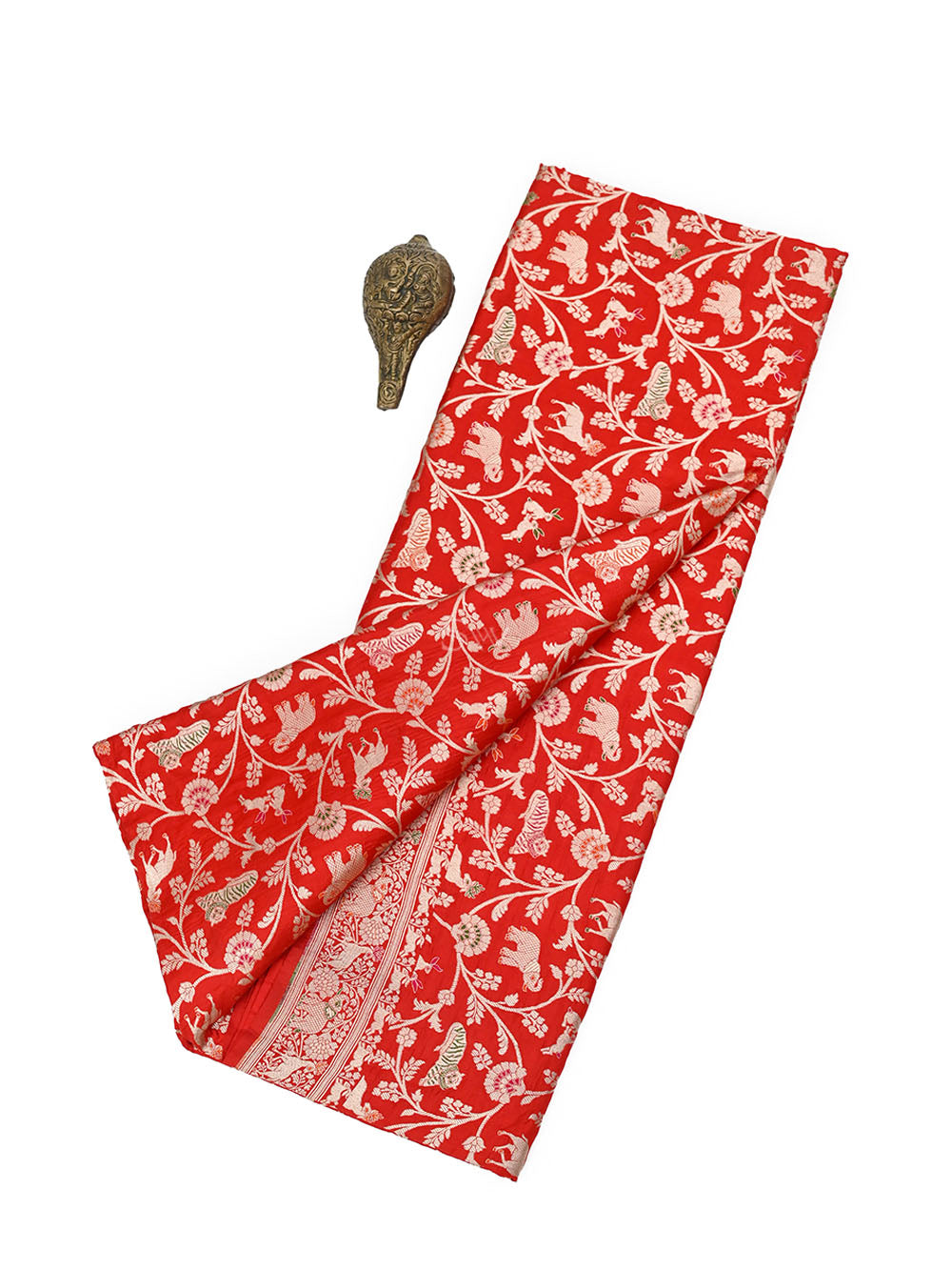 Red Shikargah Katan Silk Handloom Banarasi Saree