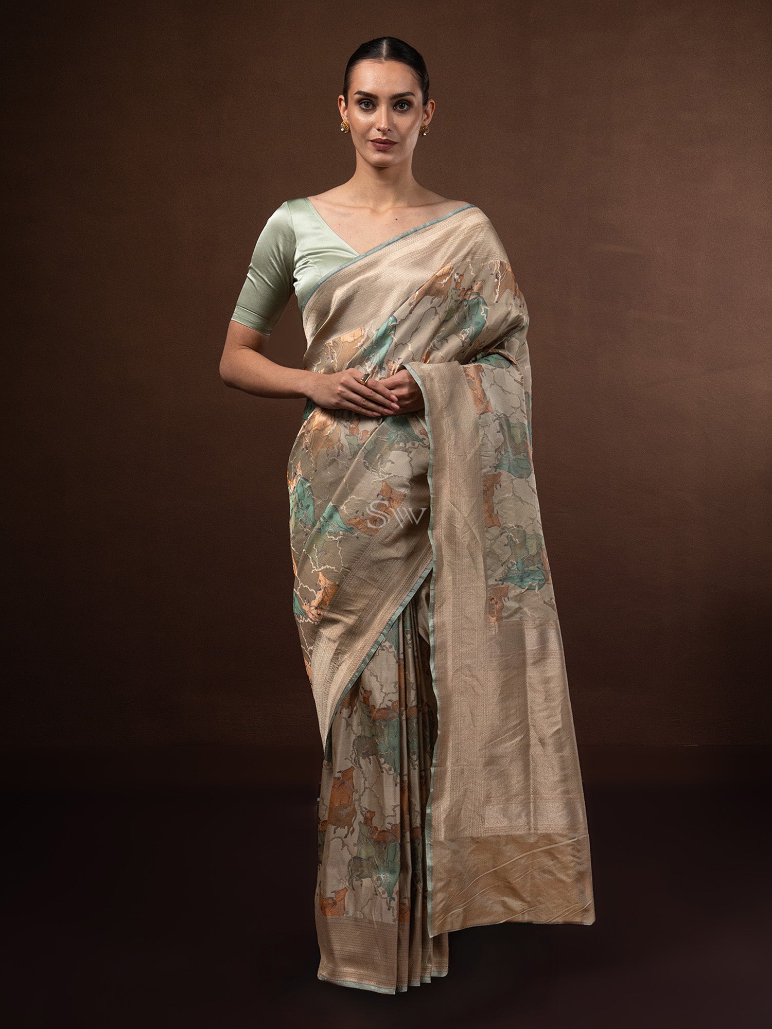 Pastel Brown Tissue Katan Silk Handloom Banarasi Saree - Sacred Weaves