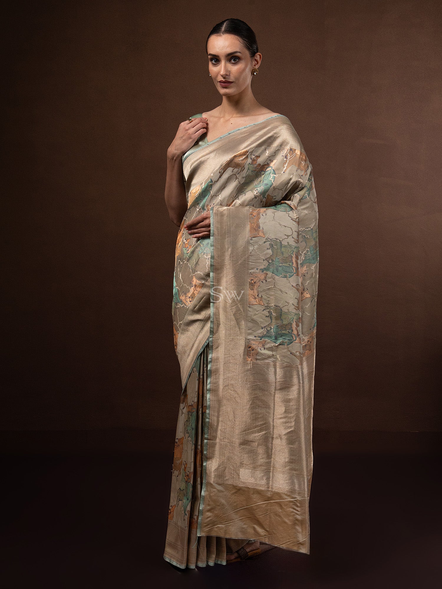 Pastel Brown Tissue Katan Silk Handloom Banarasi Saree - Sacred Weaves