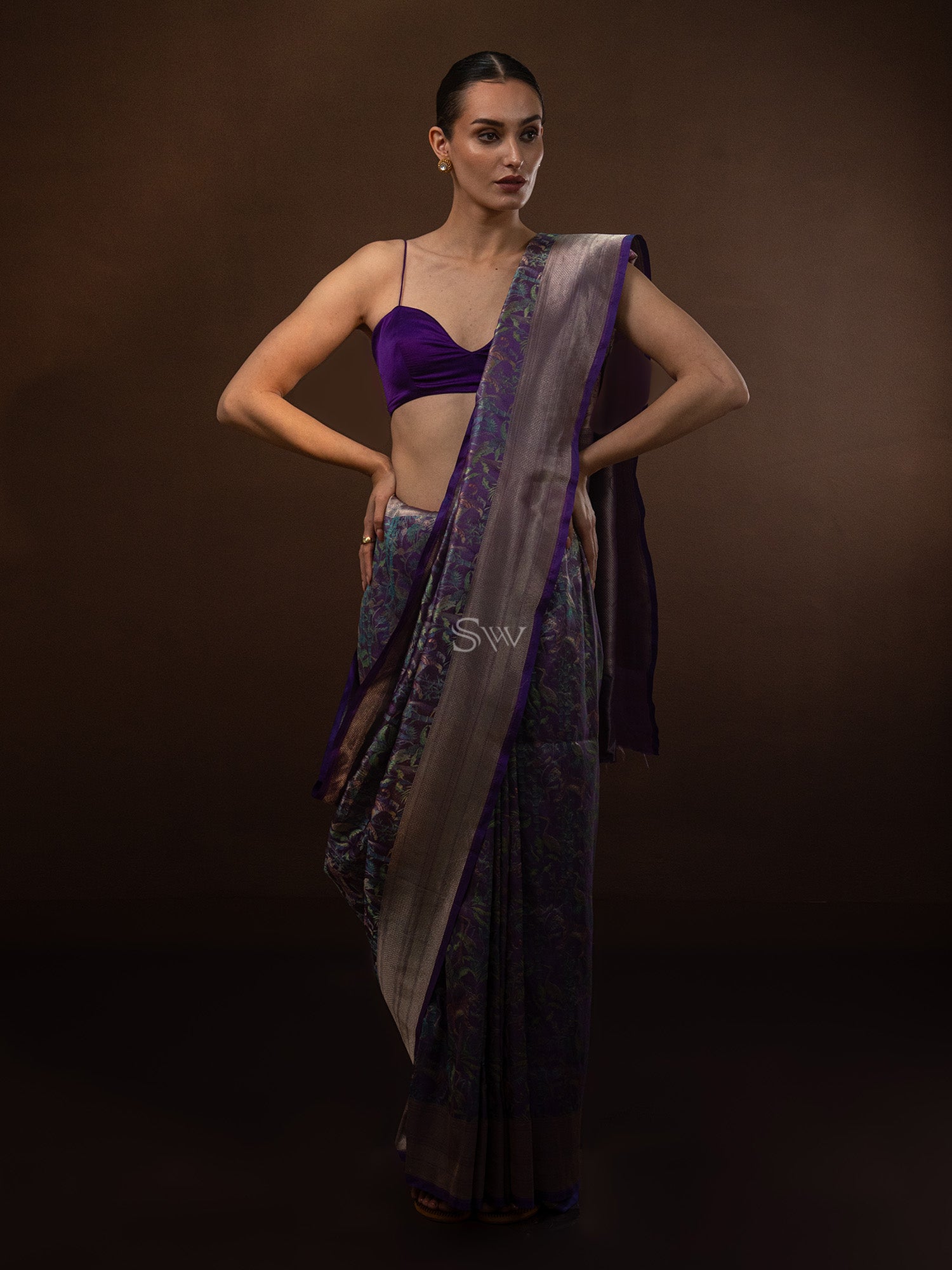 Purple Tissue Katan Silk Handloom Banarasi Saree - Sacred Weaves