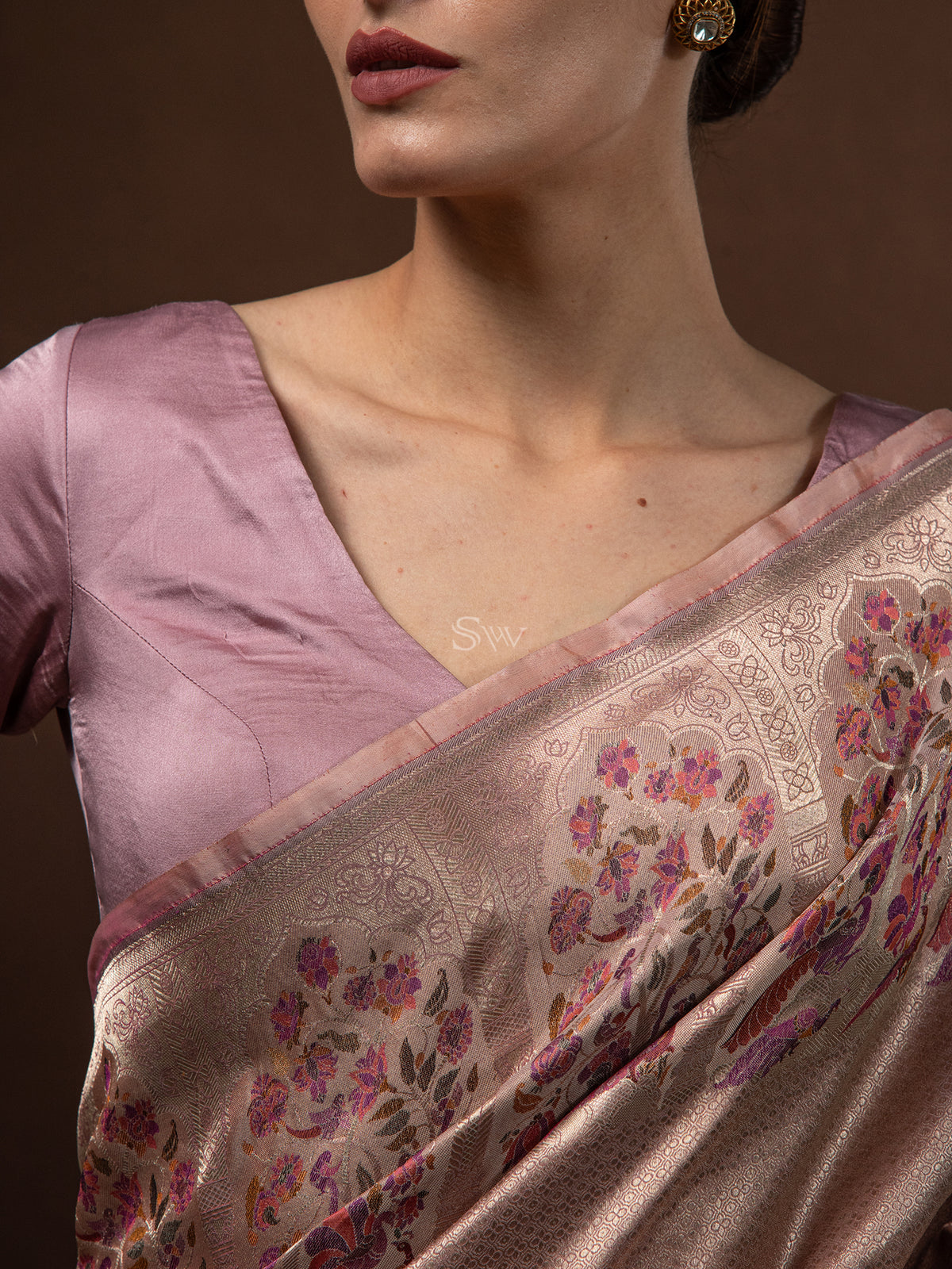 Dusky Pink Tissue Katan Silk Handloom Banarasi Saree - Sacred Weaves