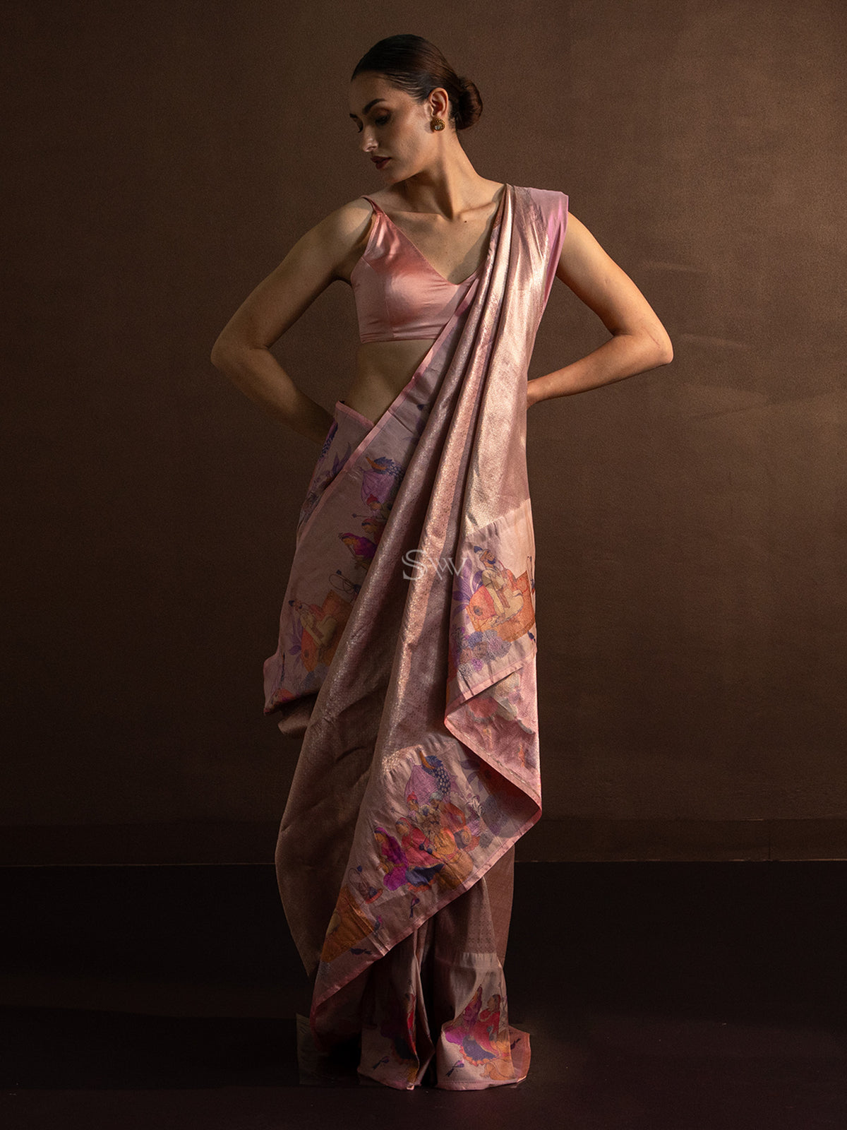 Pastel Pink Tissue Katan Silk Handloom Banarasi Saree - Sacred Weaves