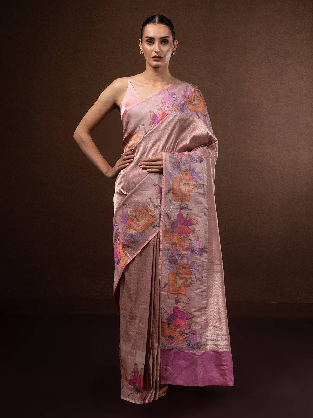 Pastel Pink Tissue Katan Silk Handloom Banarasi Saree - Sacred Weaves