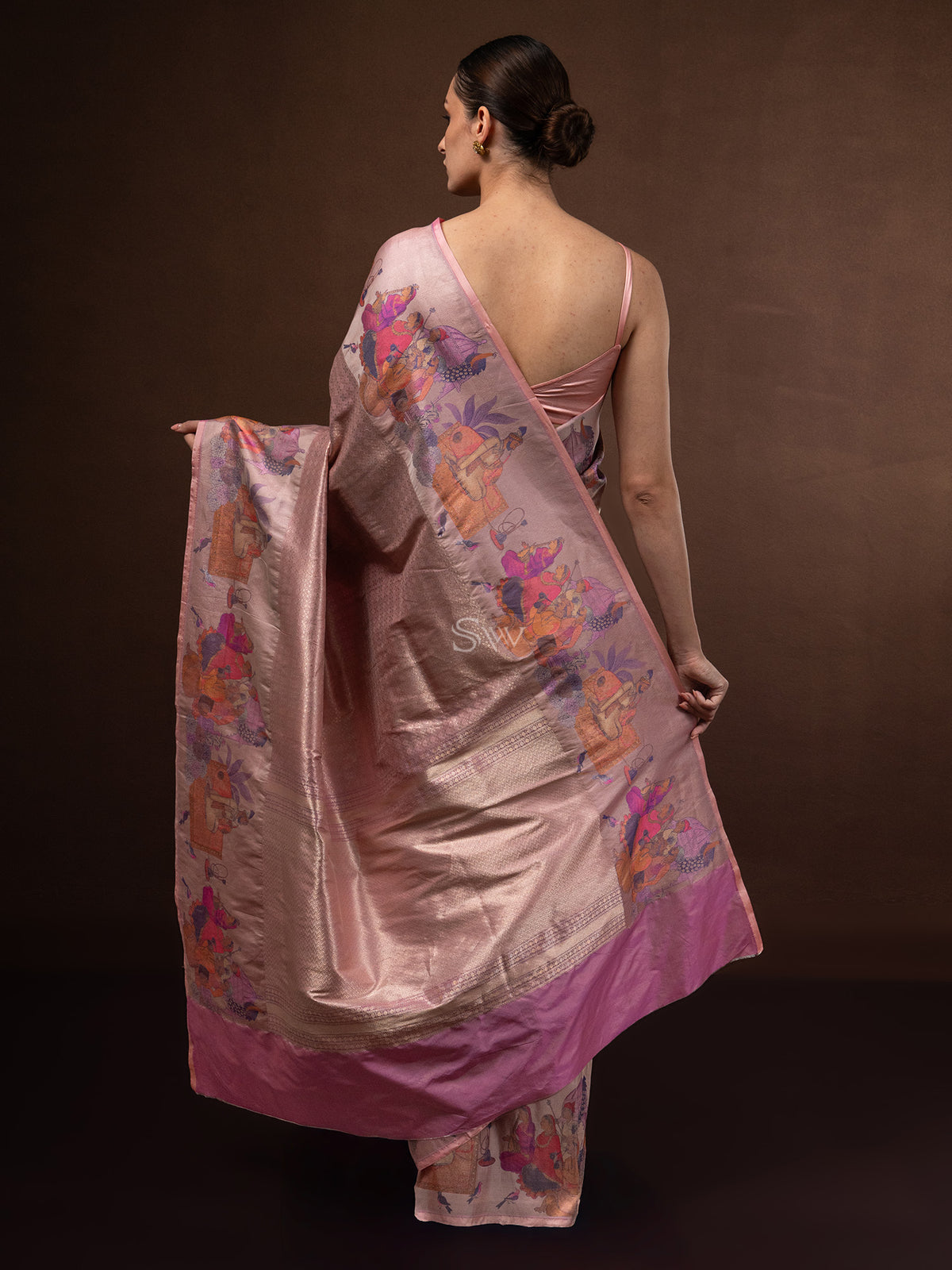 Pastel Pink Tissue Katan Silk Handloom Banarasi Saree - Sacred Weaves