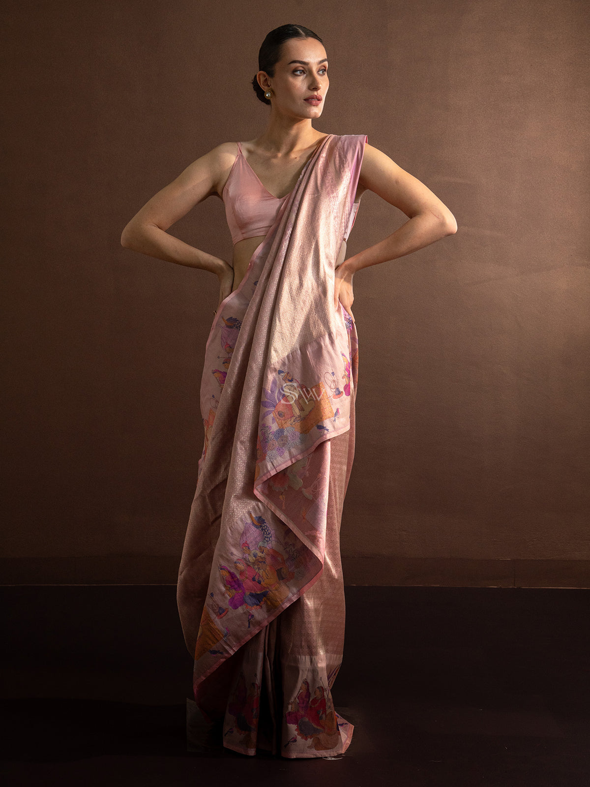 Pastel Pink Tissue Katan Silk Handloom Banarasi Saree - Sacred Weaves