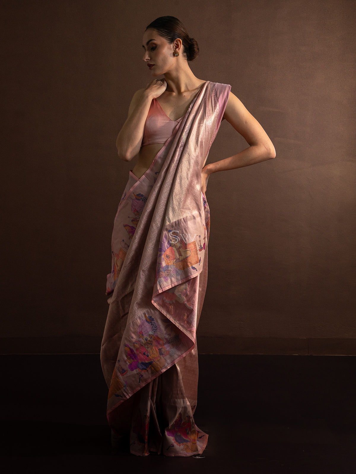 Pastel Pink Tissue Katan Silk Handloom Banarasi Saree - Sacred Weaves