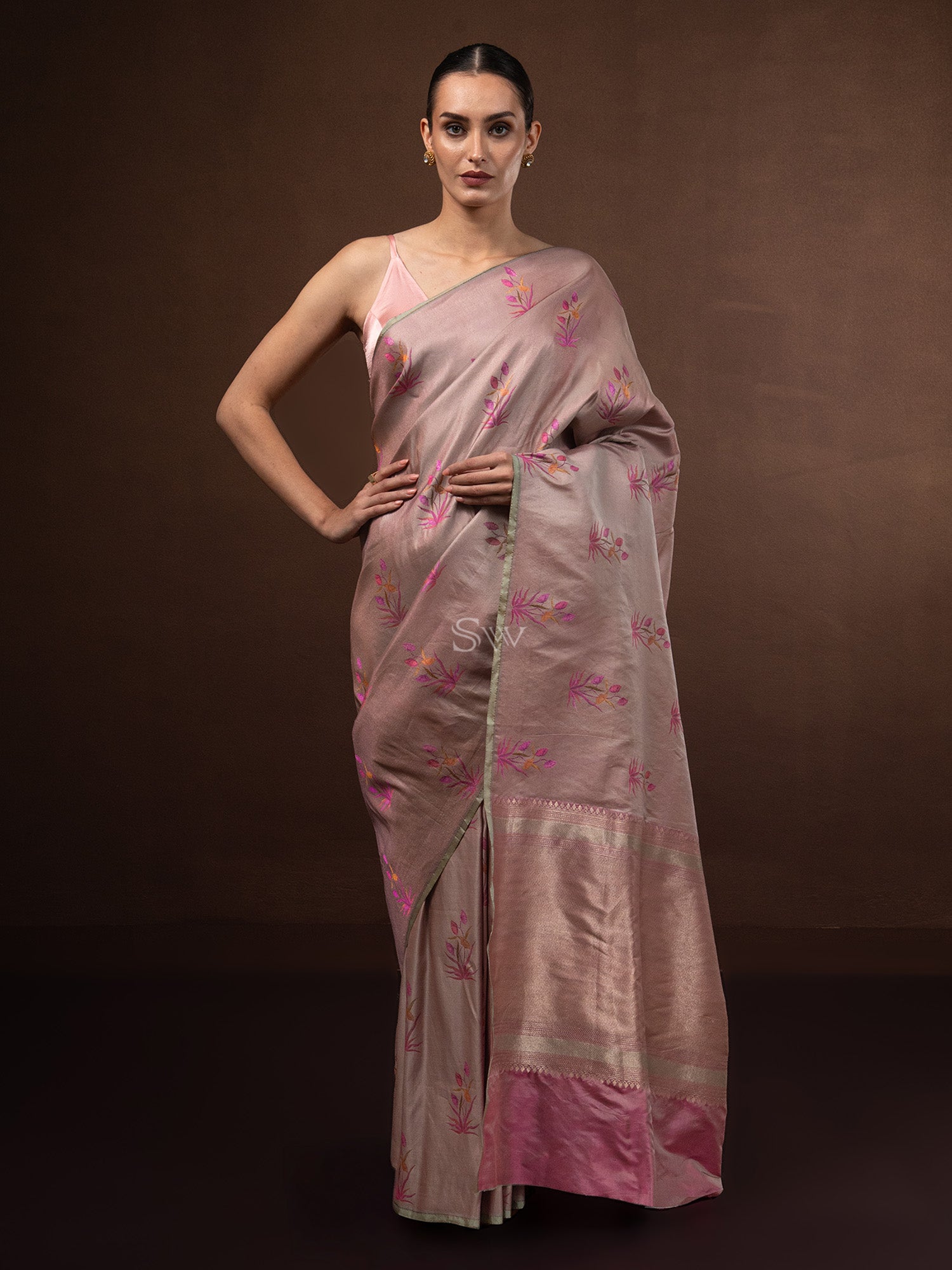 Pastel Peach Tissue Katan Silk Handloom Banarasi Saree - Sacred Weaves