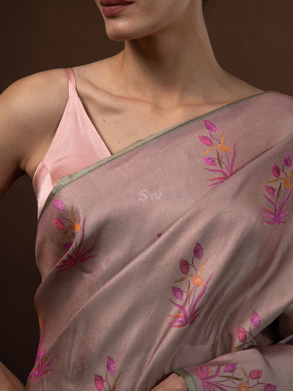 Pastel Peach Tissue Katan Silk Handloom Banarasi Saree - Sacred Weaves