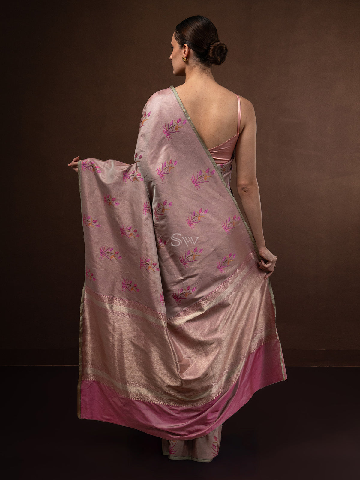 Pastel Peach Tissue Katan Silk Handloom Banarasi Saree - Sacred Weaves