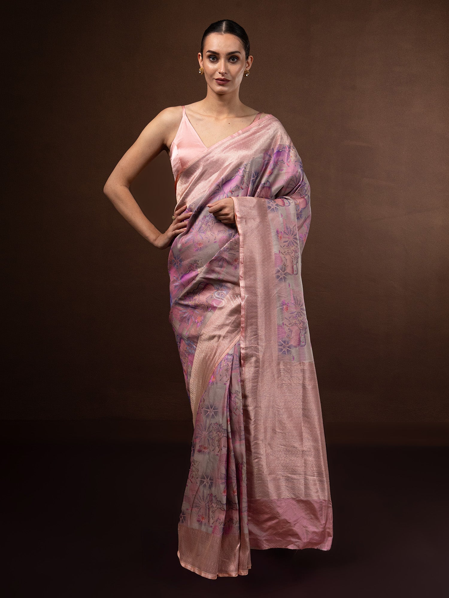 Pastel Peach Tissue Katan Silk Handloom Banarasi Saree - Sacred Weaves