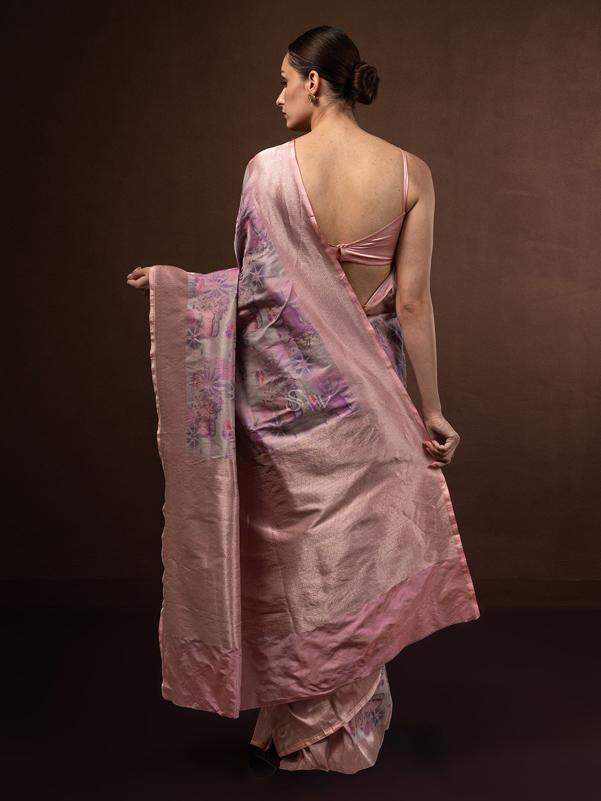 Pastel Peach Tissue Katan Silk Handloom Banarasi Saree - Sacred Weaves