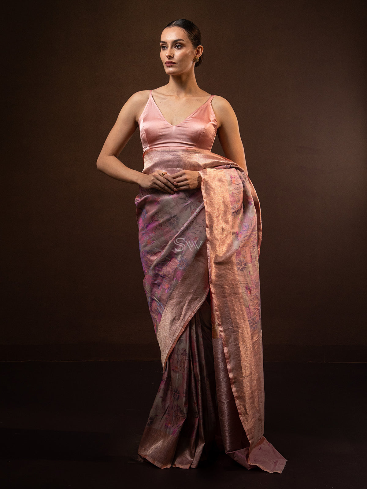 Pastel Peach Tissue Katan Silk Handloom Banarasi Saree - Sacred Weaves