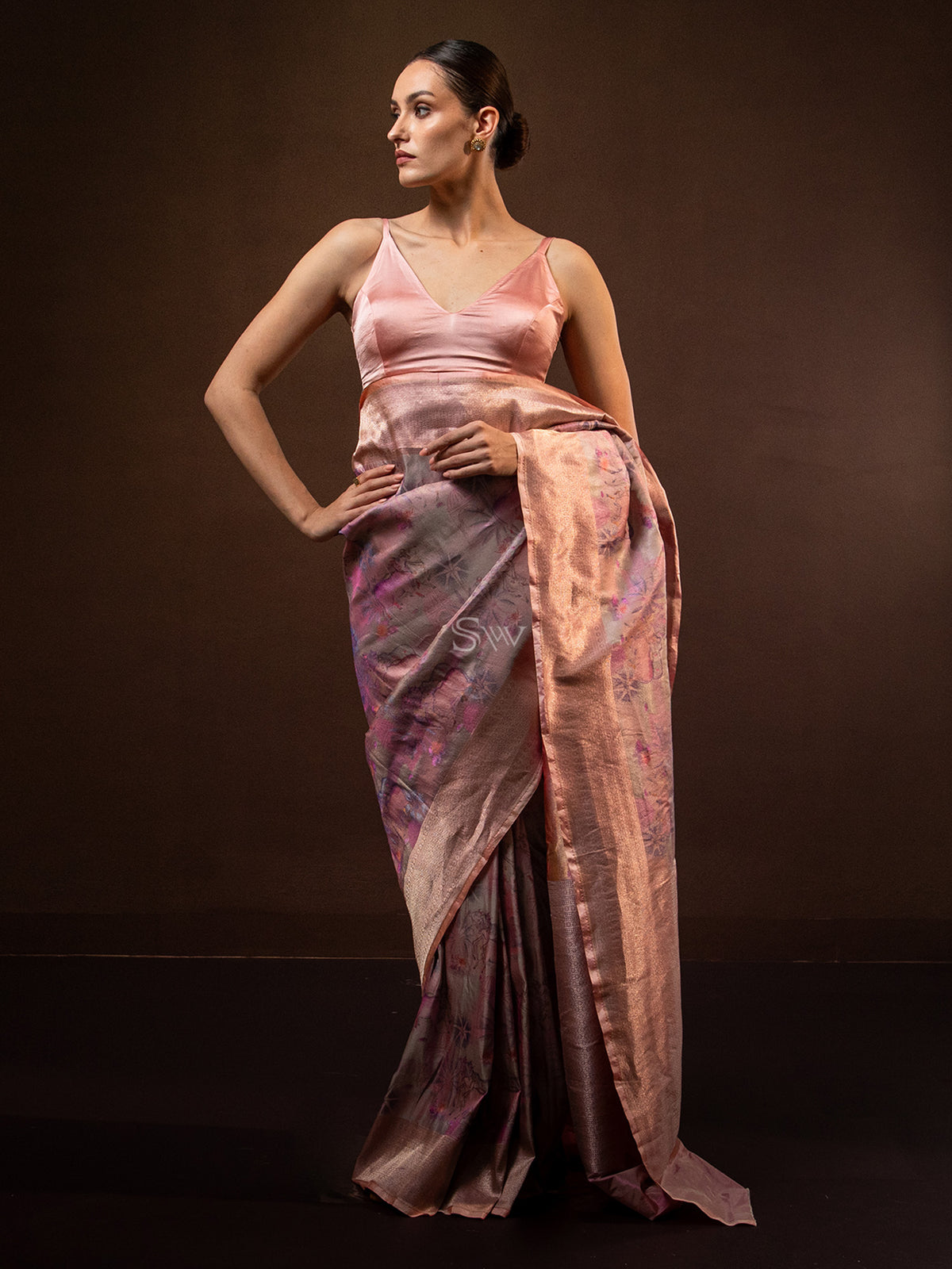 Pastel Peach Tissue Katan Silk Handloom Banarasi Saree - Sacred Weaves