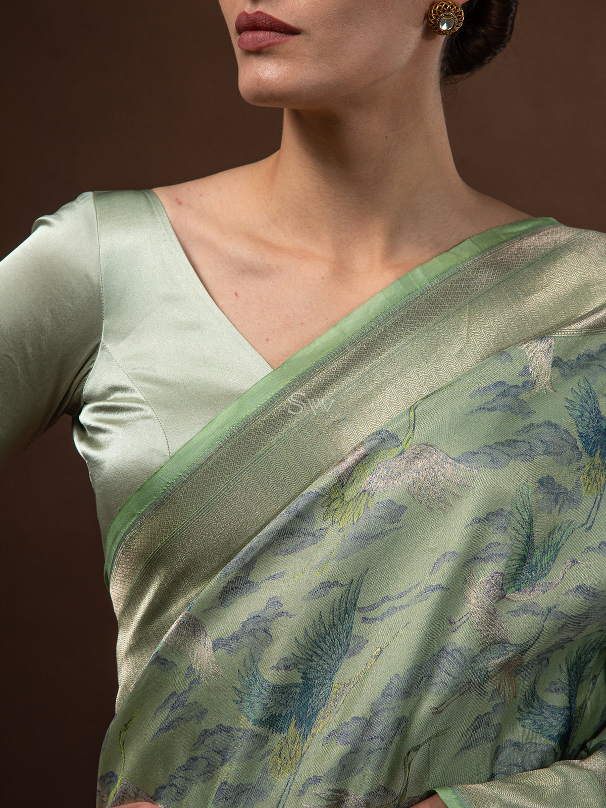 Pastel Green Tissue Katan Silk Handloom Banarasi Saree - Sacred Weaves