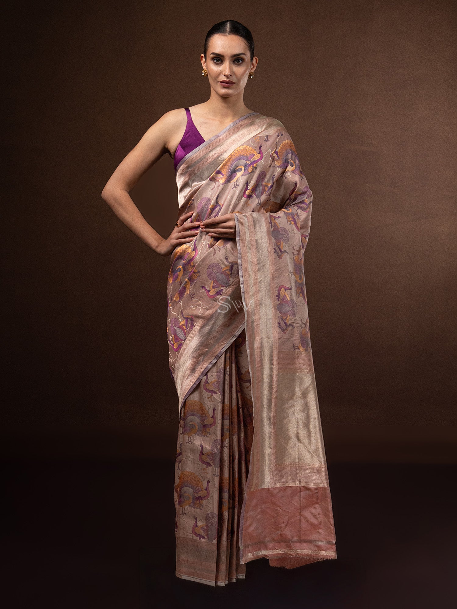 Pastel Peach Tissue Katan Silk Handloom Banarasi Saree - Sacred Weaves