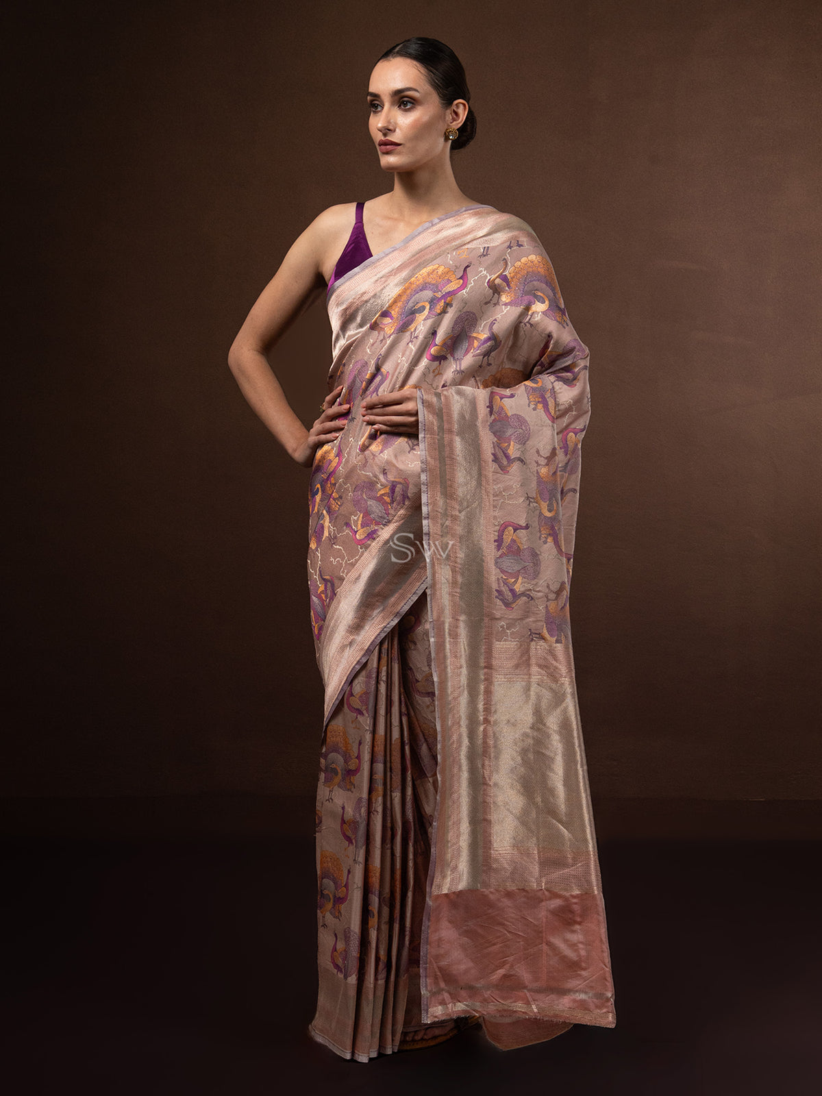 Pastel Peach Tissue Katan Silk Handloom Banarasi Saree - Sacred Weaves