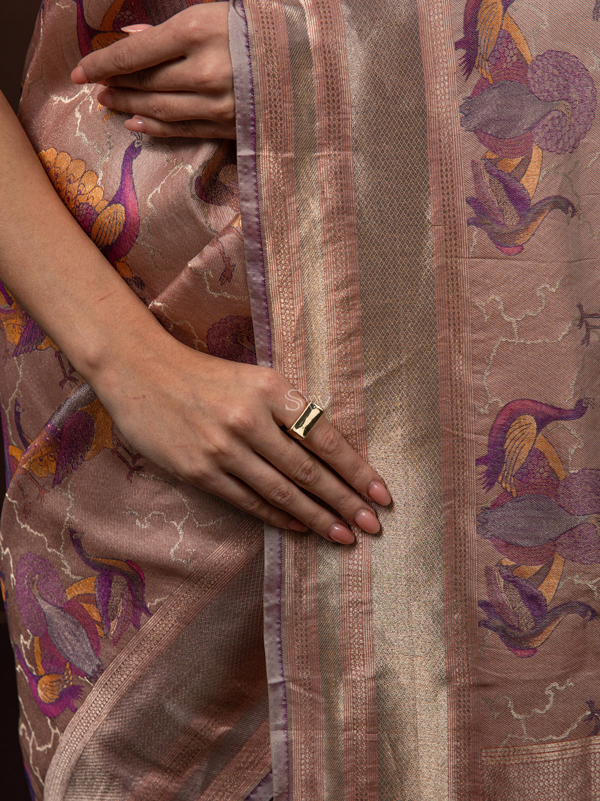 Pastel Peach Tissue Katan Silk Handloom Banarasi Saree - Sacred Weaves