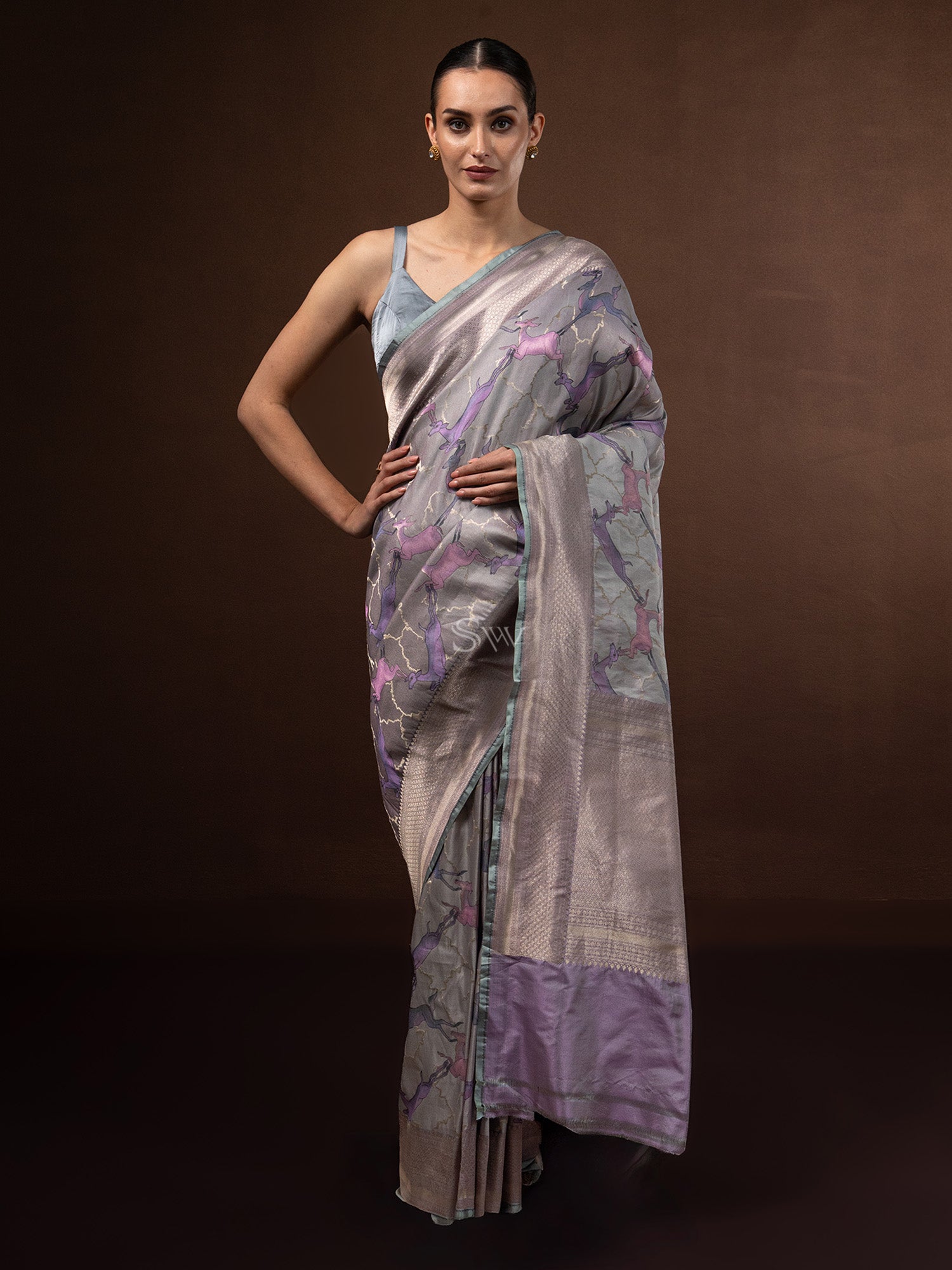 Popular Fabulous Peach Purple Kataan Silk Saree.