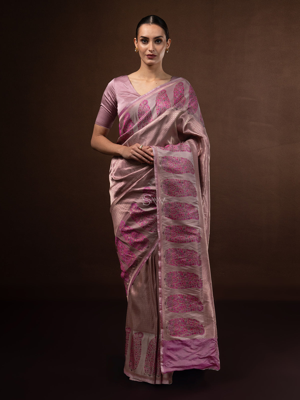 Pastel Magenta Tissue Katan Silk Handloom Banarasi Saree - Sacred Weaves