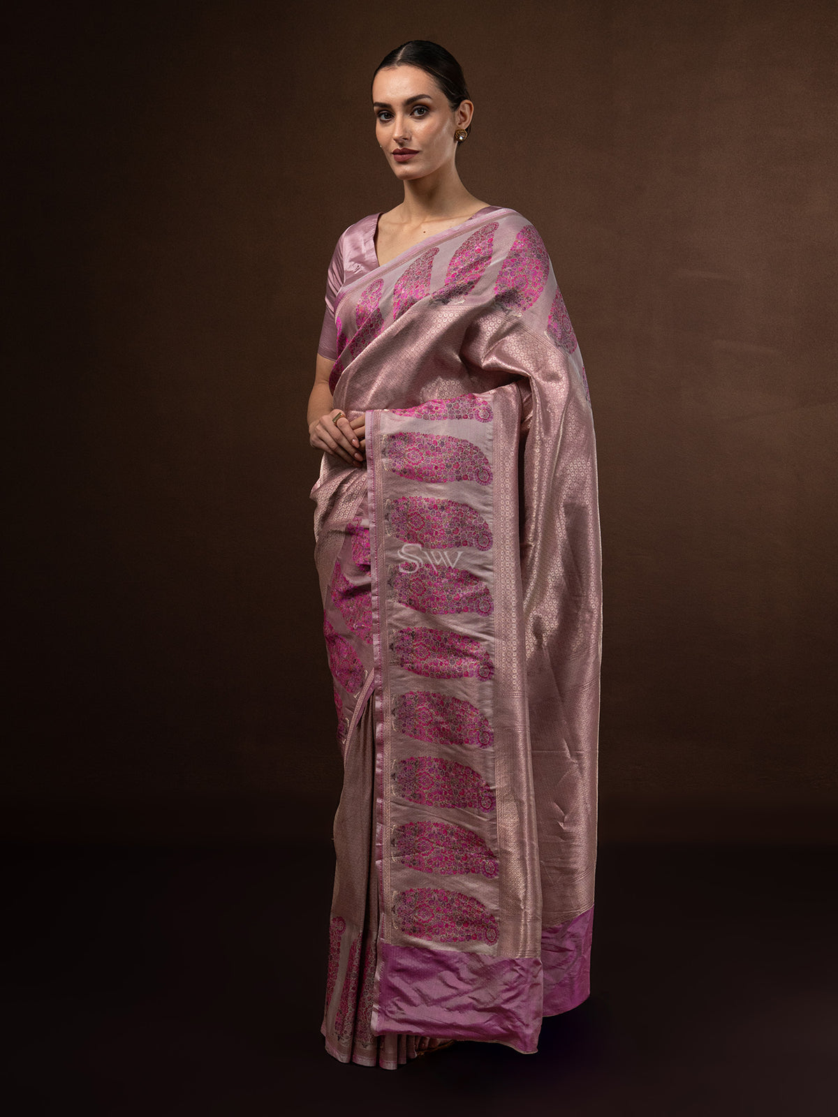 Pastel Magenta Tissue Katan Silk Handloom Banarasi Saree - Sacred Weaves