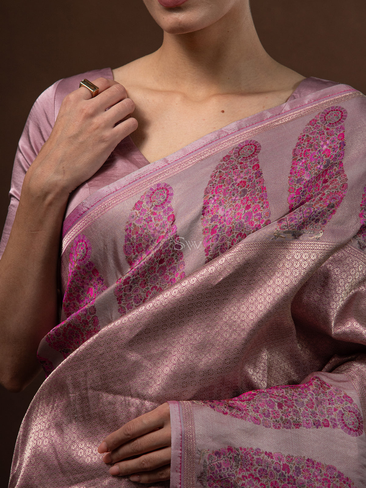 Pastel Magenta Tissue Katan Silk Handloom Banarasi Saree - Sacred Weaves