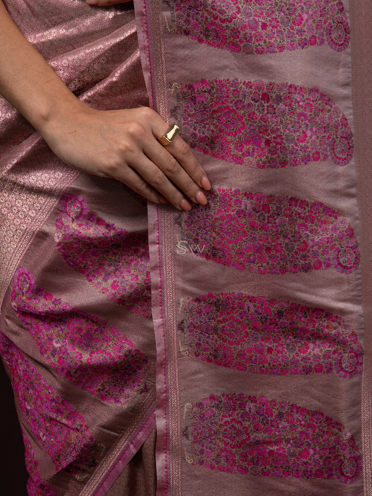 Pastel Magenta Tissue Katan Silk Handloom Banarasi Saree - Sacred Weaves