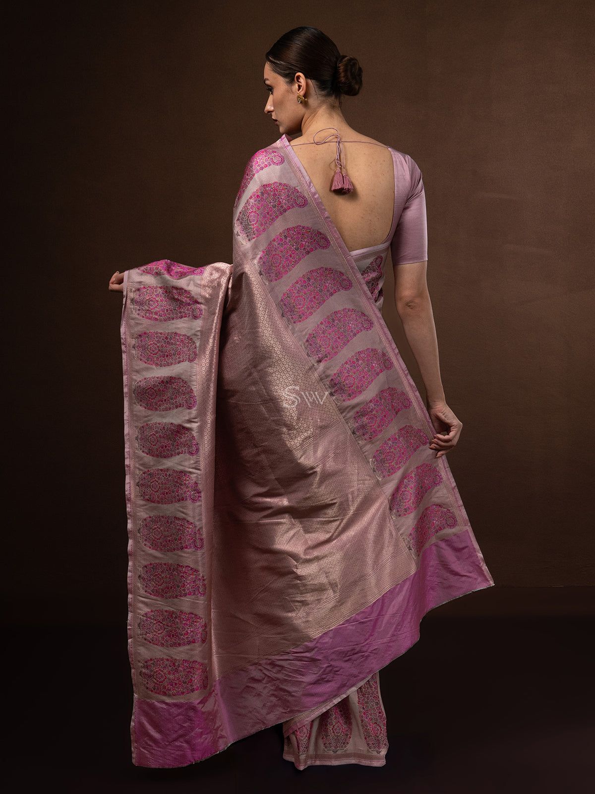 Pastel Magenta Tissue Katan Silk Handloom Banarasi Saree - Sacred Weaves