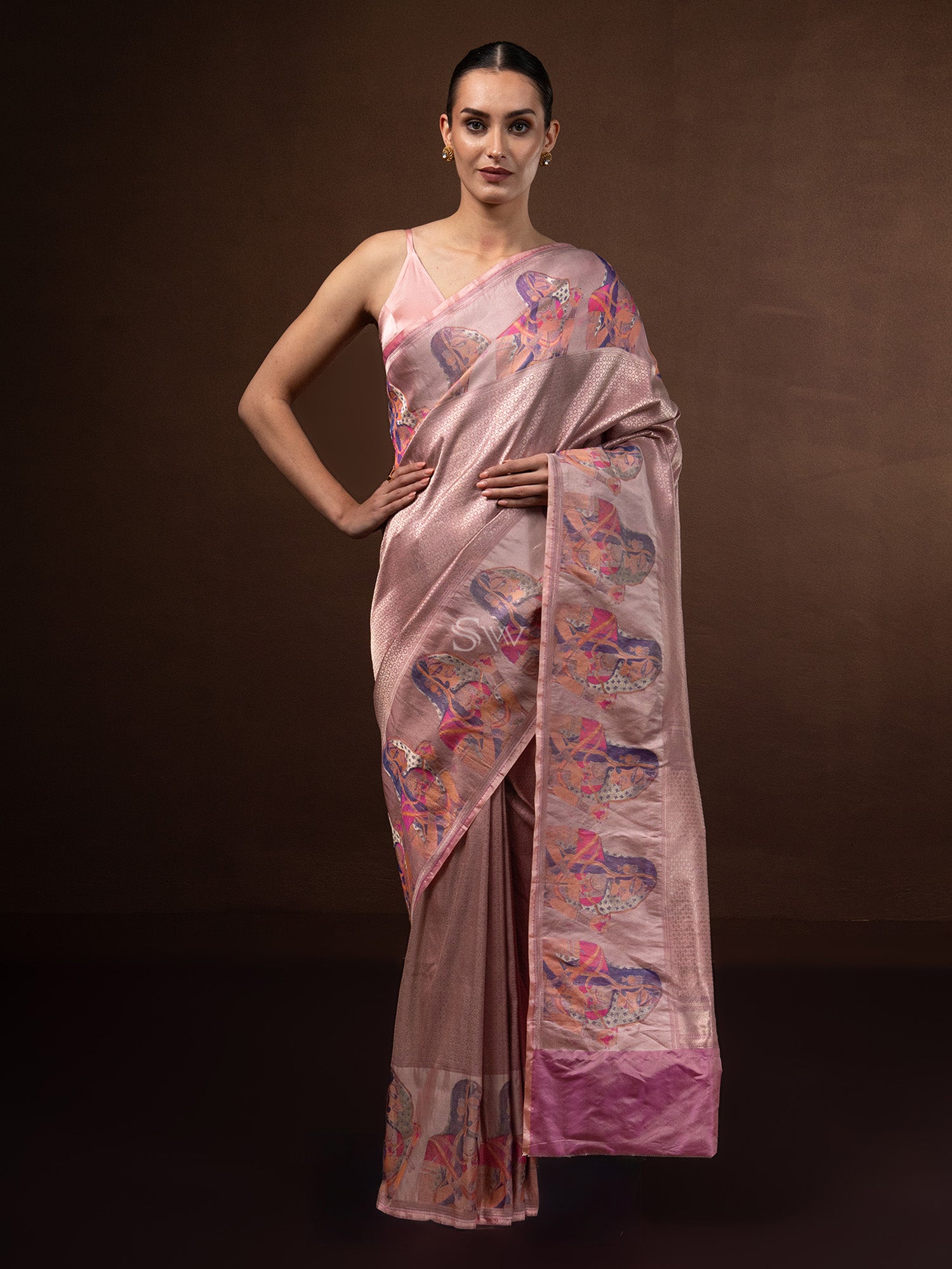 Pastel Pink Tissue Katan Silk Handloom Banarasi Saree - Sacred Weaves