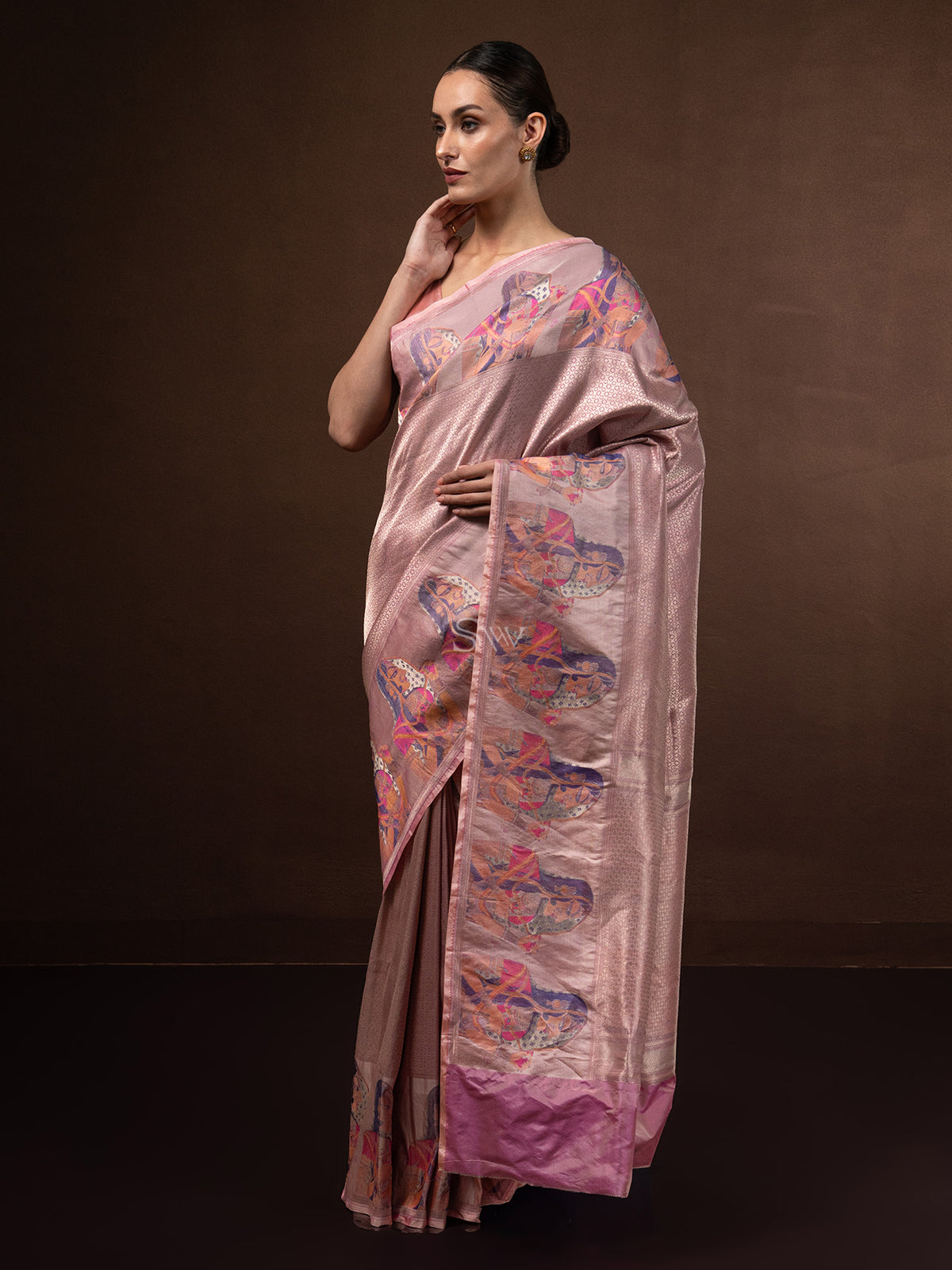 Pastel Pink Tissue Katan Silk Handloom Banarasi Saree - Sacred Weaves