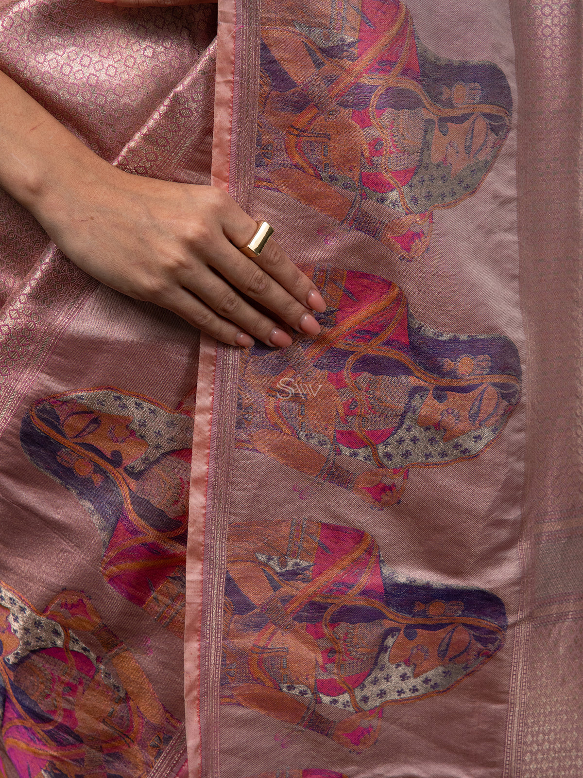 Pastel Pink Tissue Katan Silk Handloom Banarasi Saree - Sacred Weaves