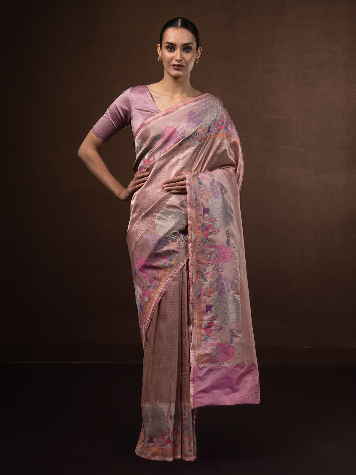 Pastel Peach Tissue Katan Silk Handloom Banarasi Saree - Sacred Weaves