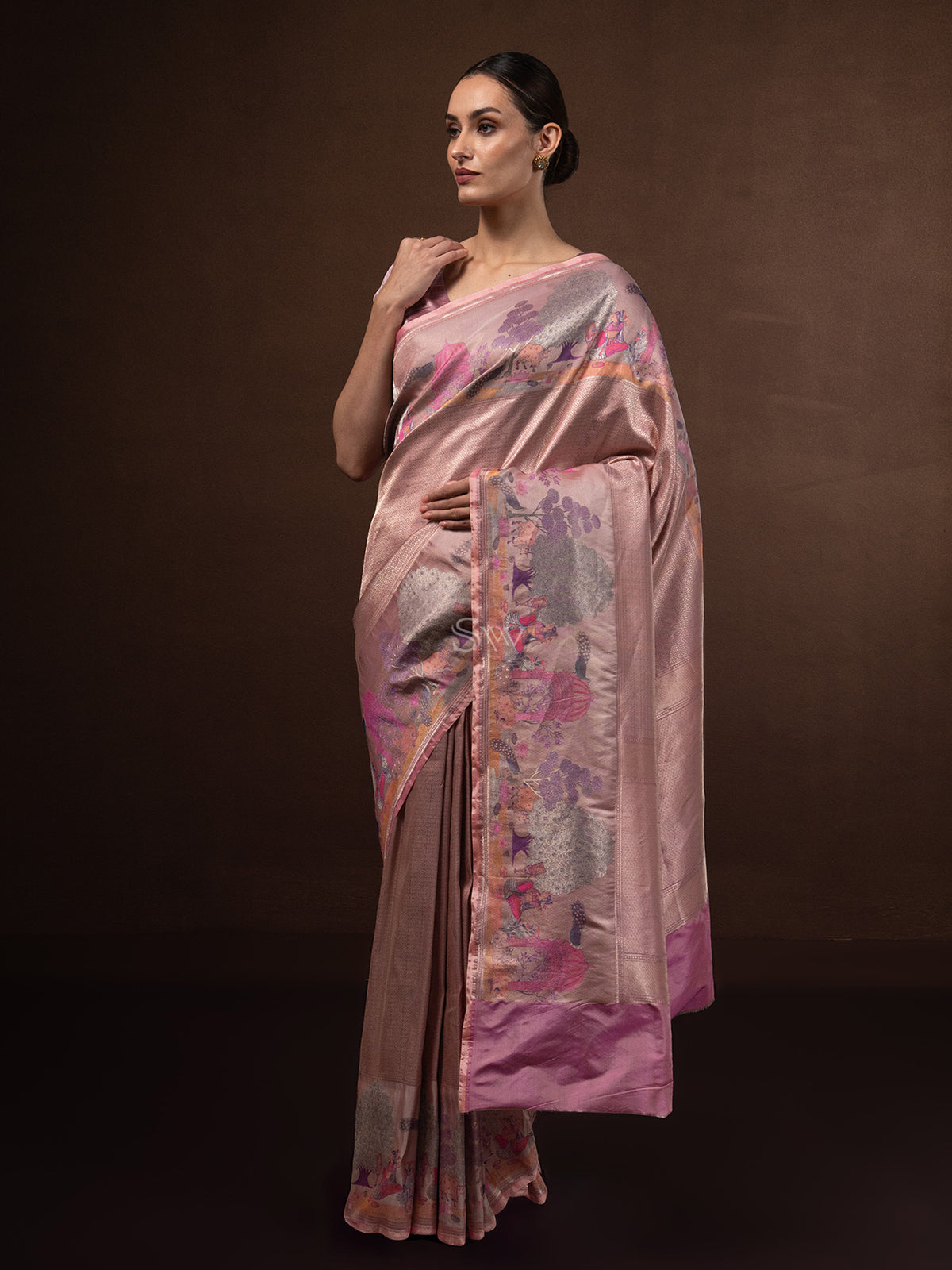 Pastel Peach Tissue Katan Silk Handloom Banarasi Saree - Sacred Weaves