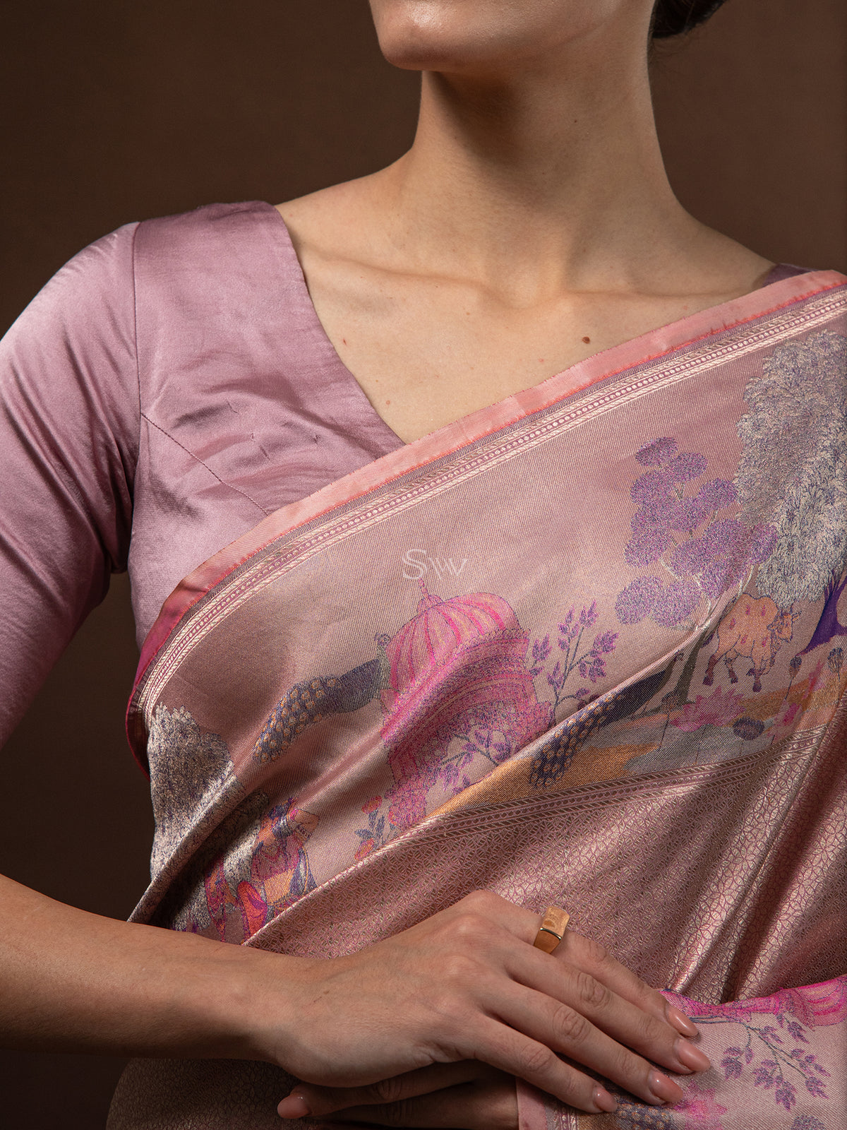 Pastel Peach Tissue Katan Silk Handloom Banarasi Saree - Sacred Weaves