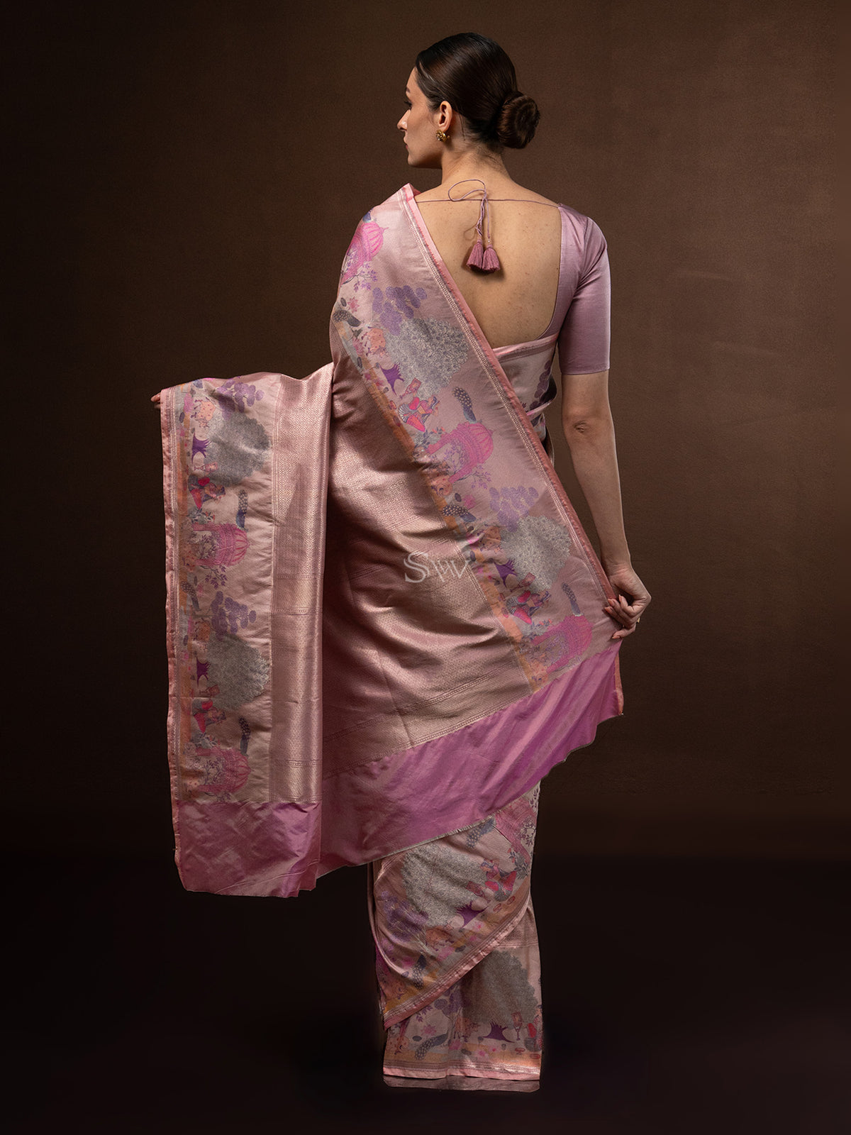 Pastel Peach Tissue Katan Silk Handloom Banarasi Saree - Sacred Weaves