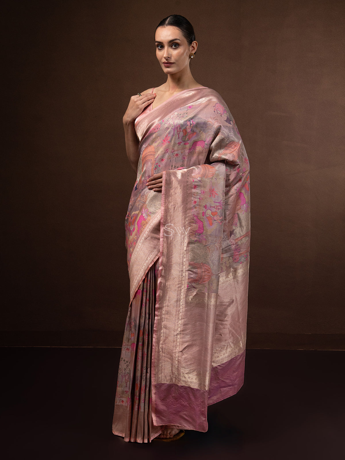 Pastel Pink Tissue Katan Silk Handloom Banarasi Saree - Sacred Weaves