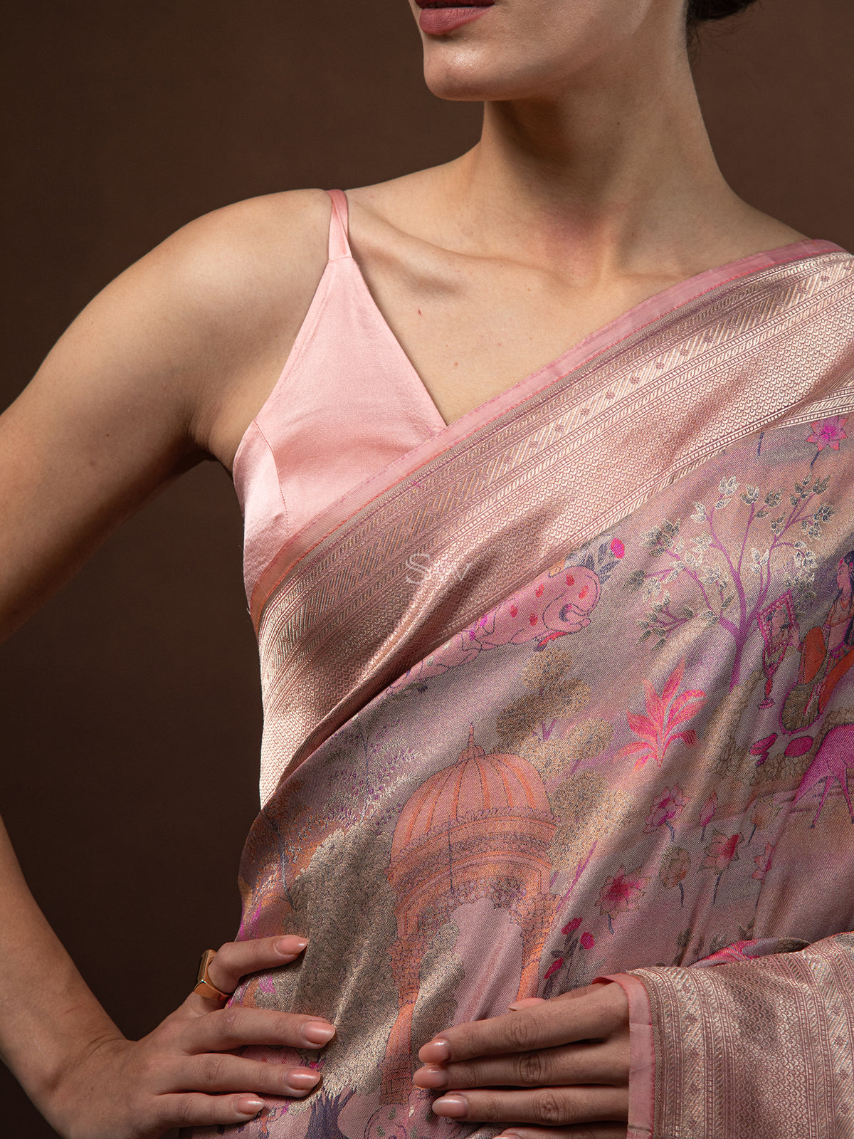 Pastel Pink Tissue Katan Silk Handloom Banarasi Saree - Sacred Weaves