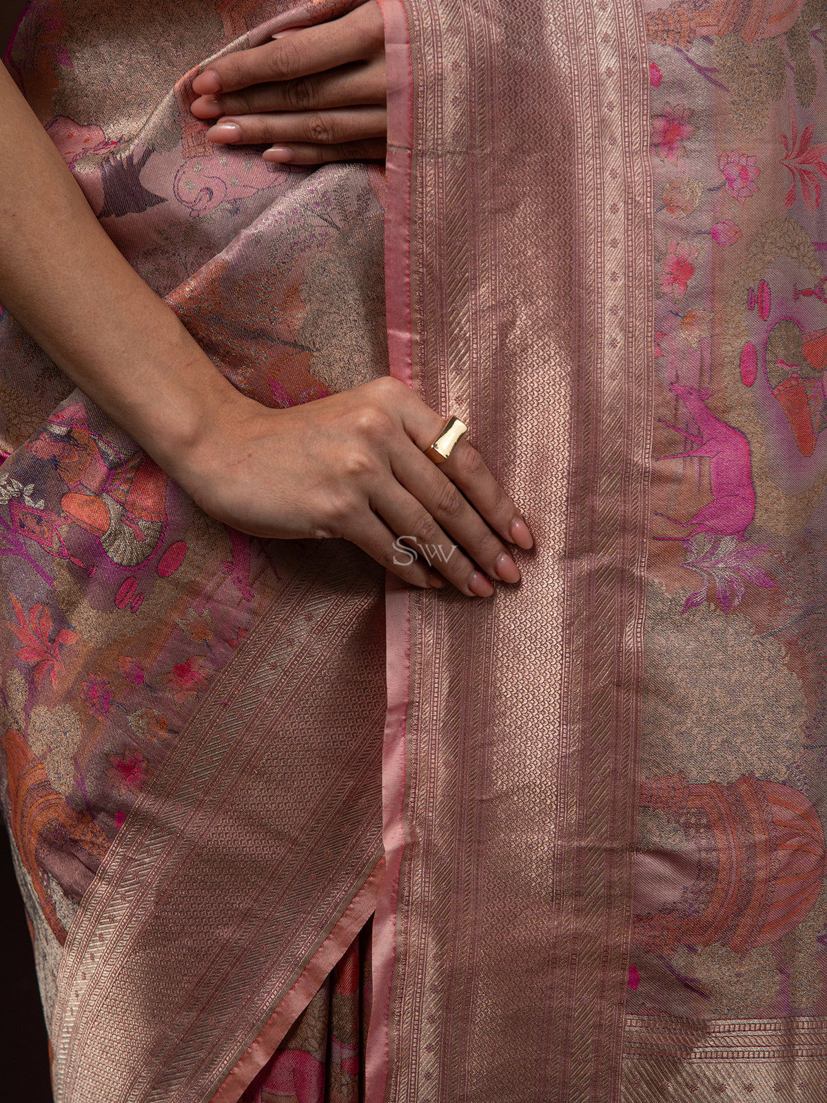 Pastel Pink Tissue Katan Silk Handloom Banarasi Saree - Sacred Weaves