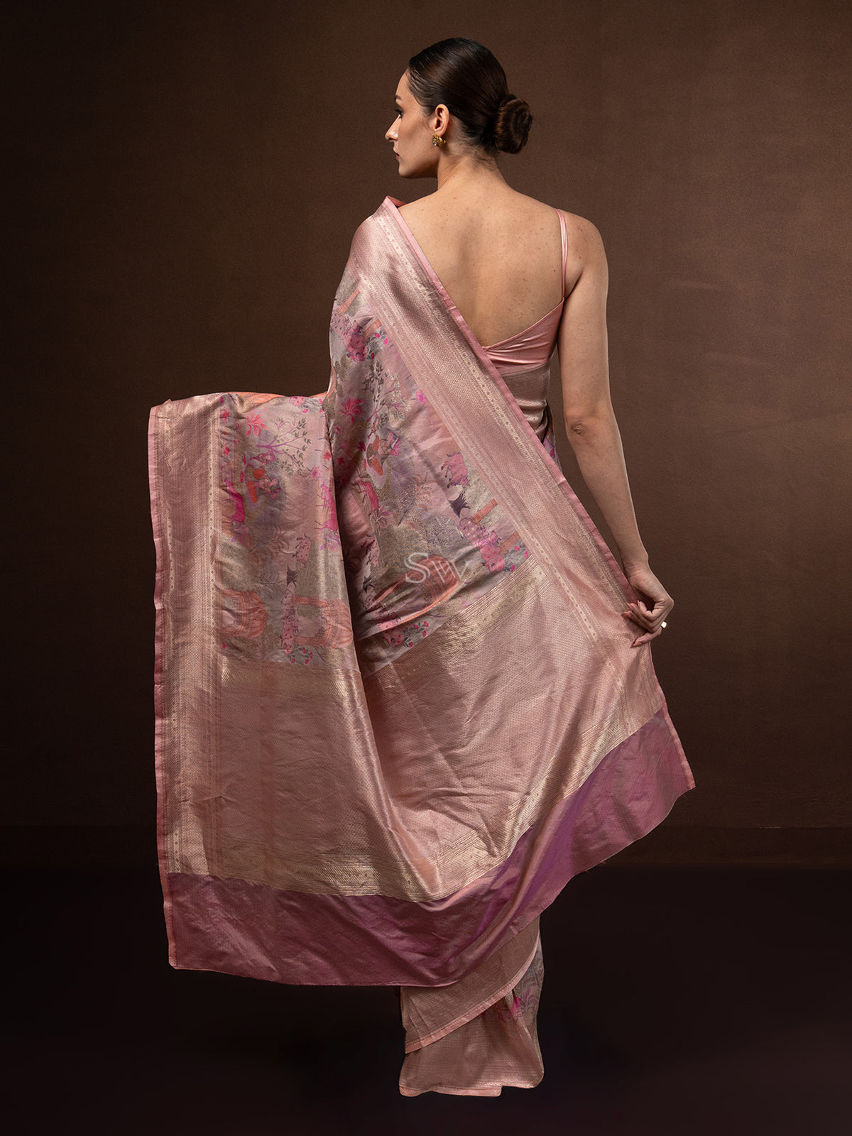 Pastel Pink Tissue Katan Silk Handloom Banarasi Saree - Sacred Weaves