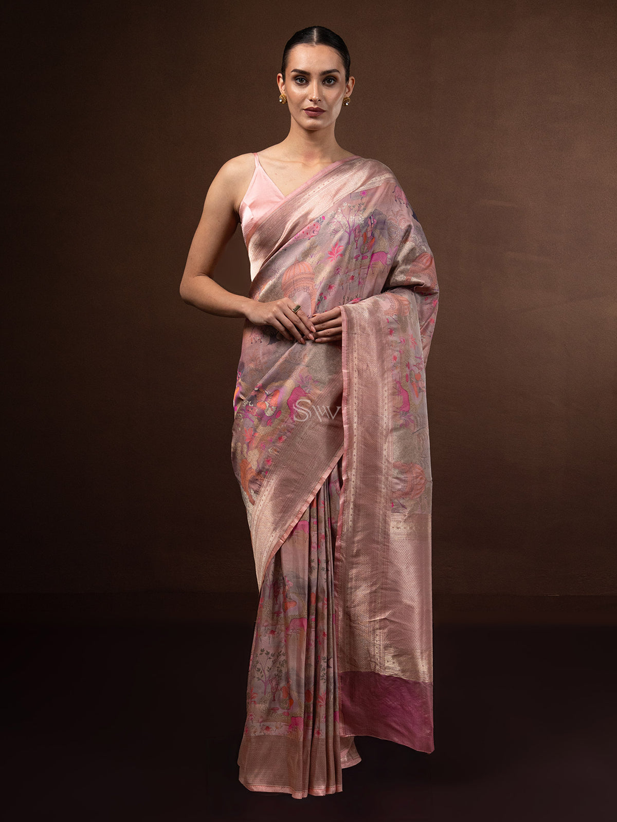 Pastel Pink Tissue Katan Silk Handloom Banarasi Saree - Sacred Weaves