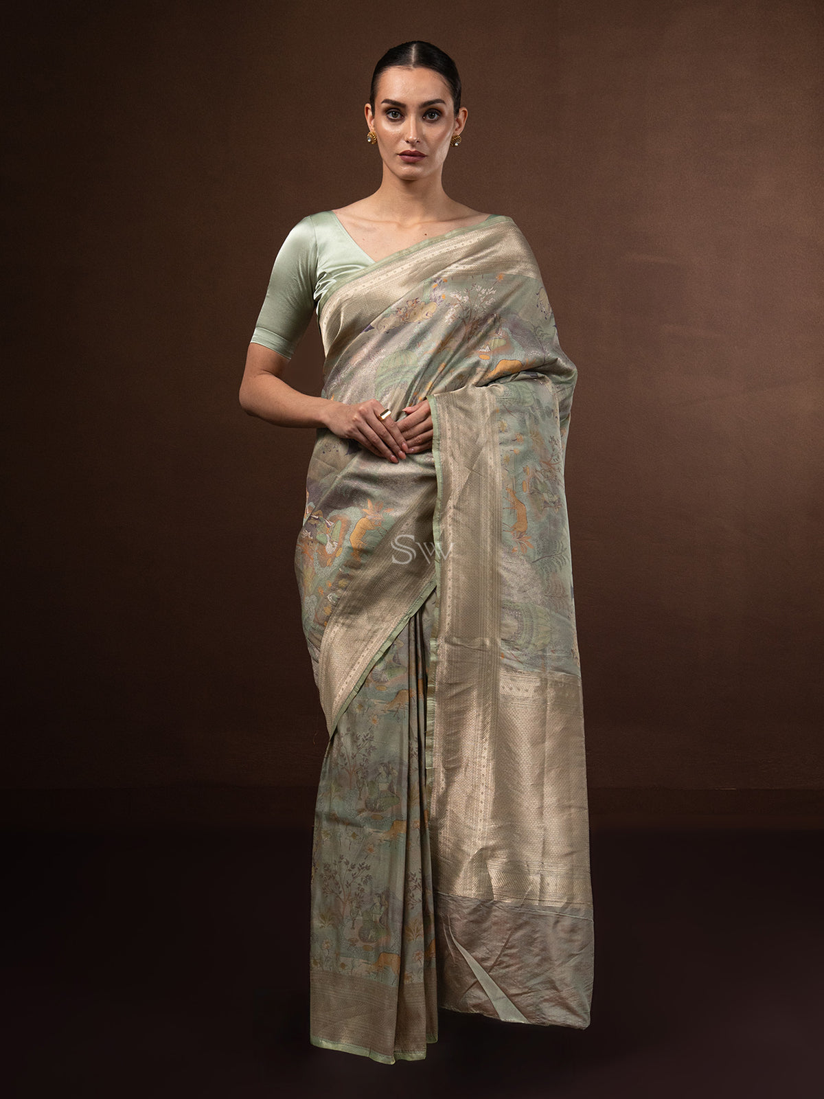 Pastel Green Tissue Katan Silk Handloom Banarasi Saree - Sacred Weaves