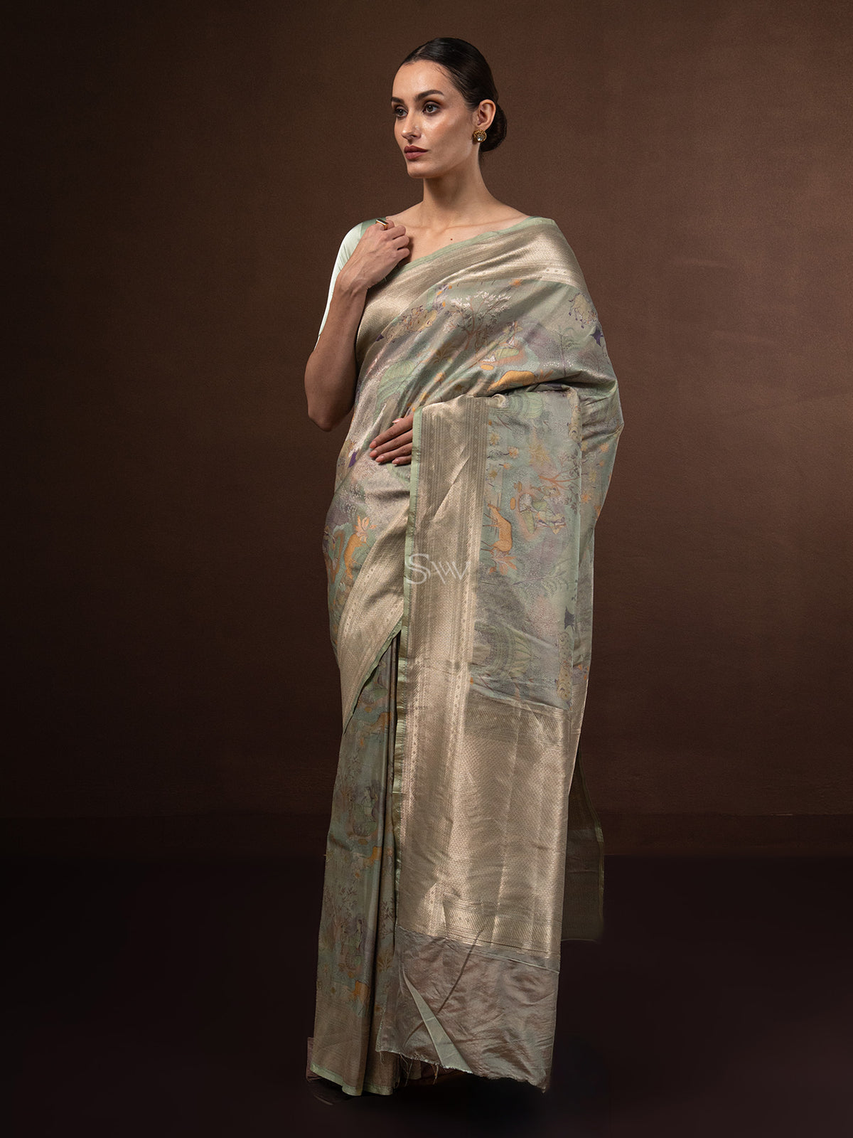 Pastel Green Tissue Katan Silk Handloom Banarasi Saree - Sacred Weaves