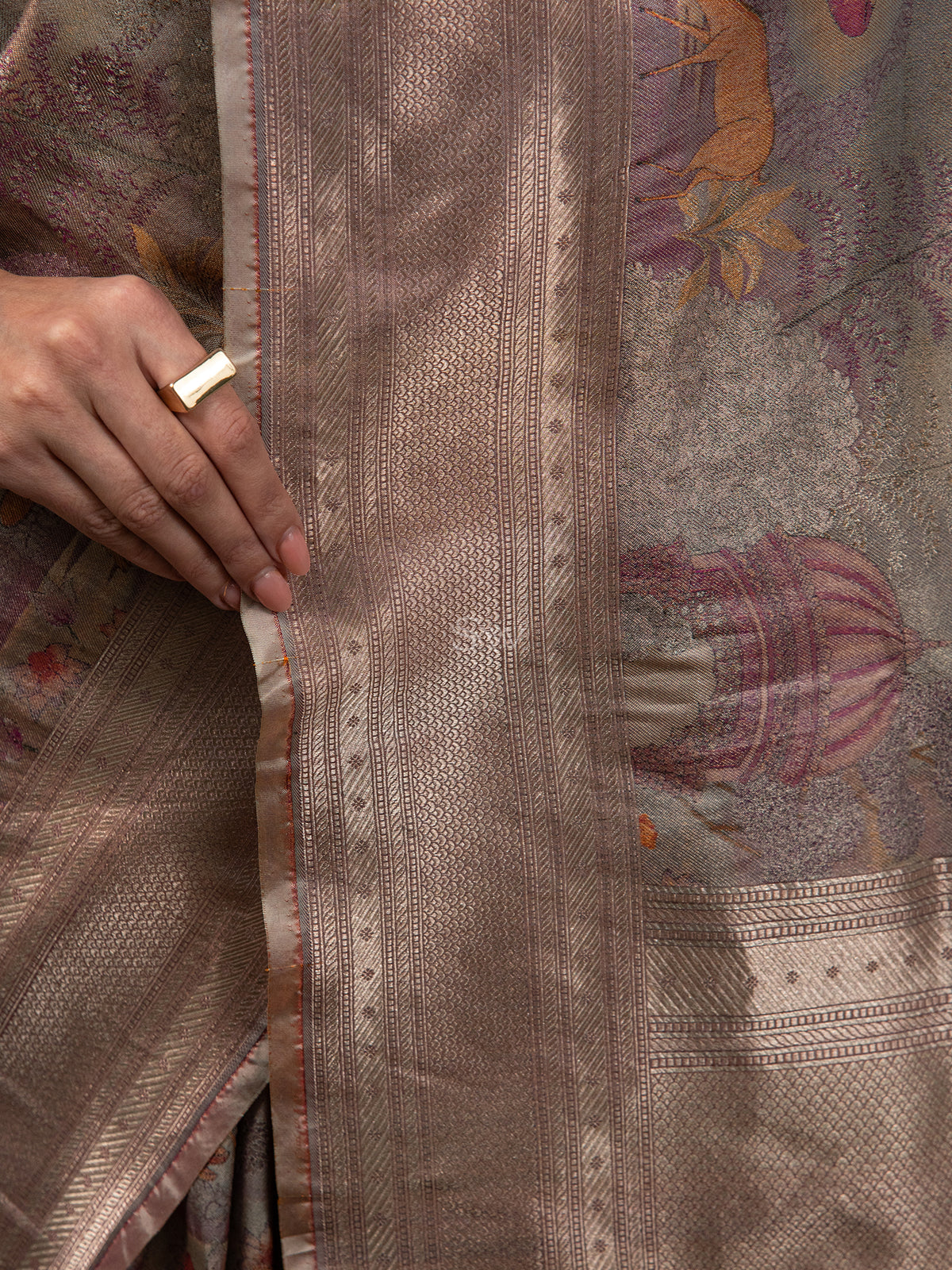 Beige Tissue Katan Silk Handloom Banarasi Saree - Sacred Weaves