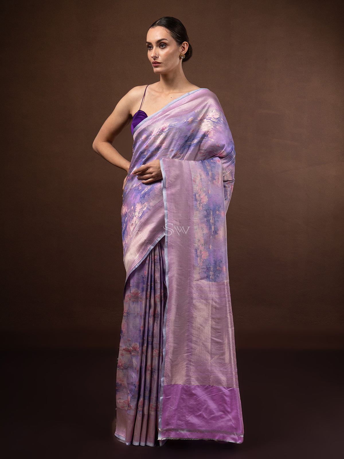 Pastel Purple Tissue Katan Silk Handloom Banarasi Saree - Sacred Weaves