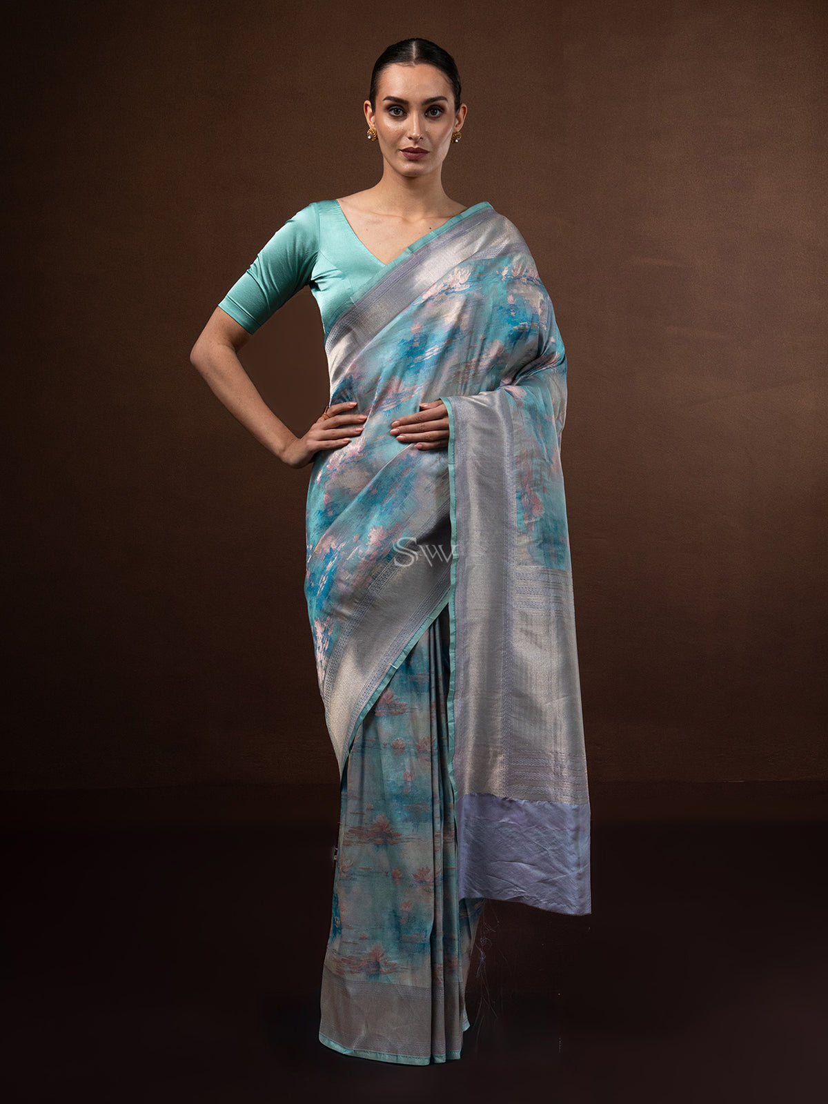 Turquoise Tissue Katan Silk Handloom Banarasi Saree - Sacred Weaves