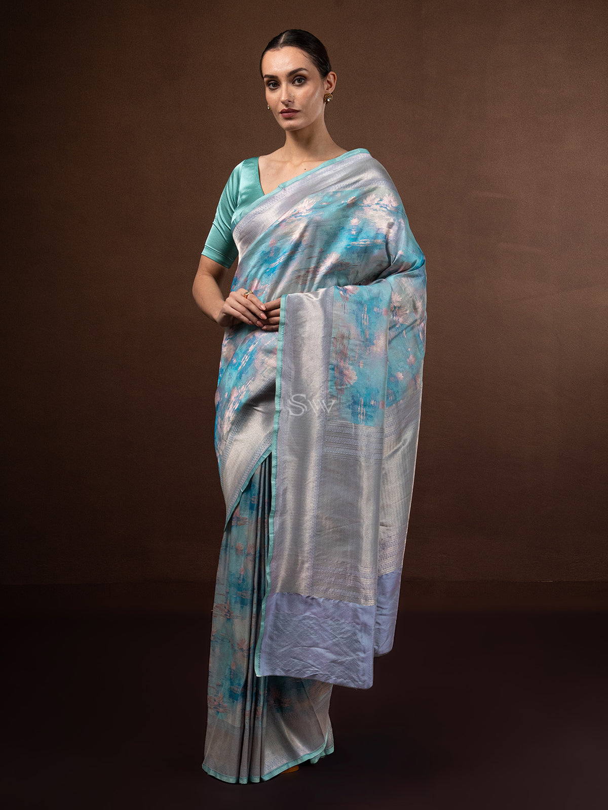 Turquoise Tissue Katan Silk Handloom Banarasi Saree - Sacred Weaves