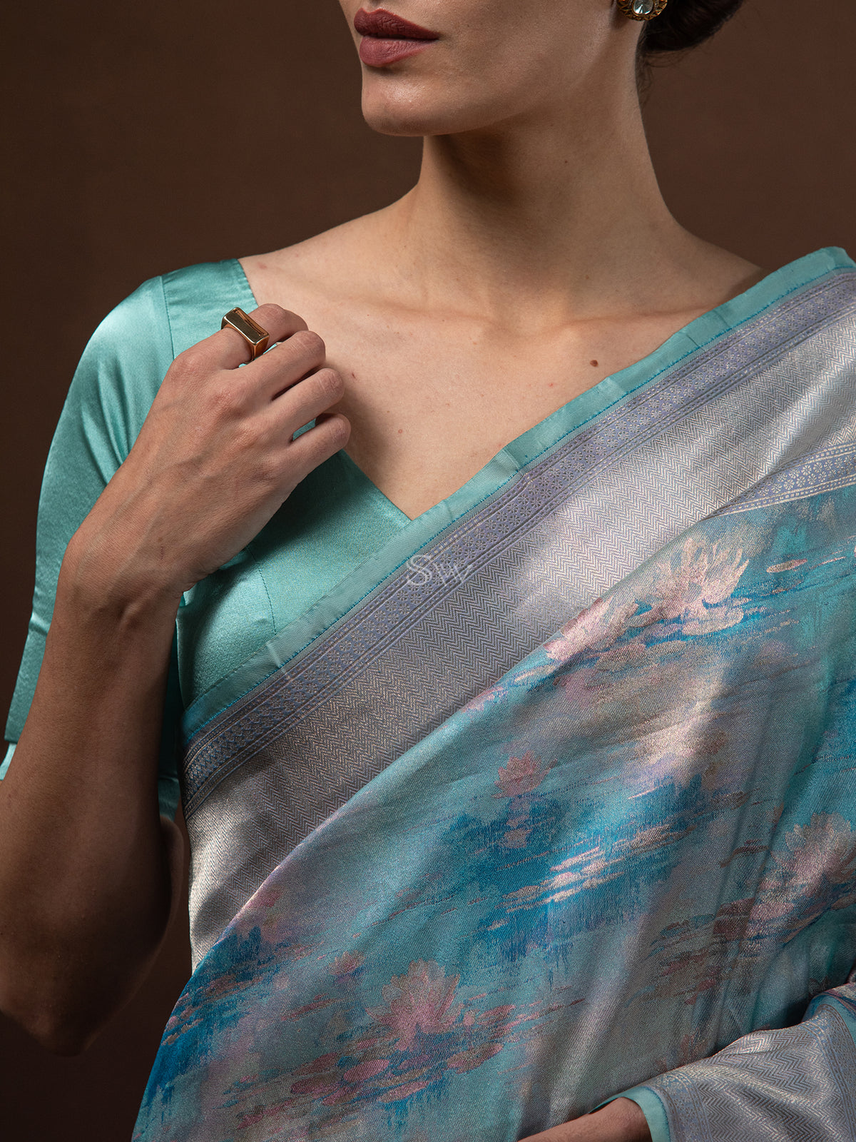 Turquoise Tissue Katan Silk Handloom Banarasi Saree - Sacred Weaves